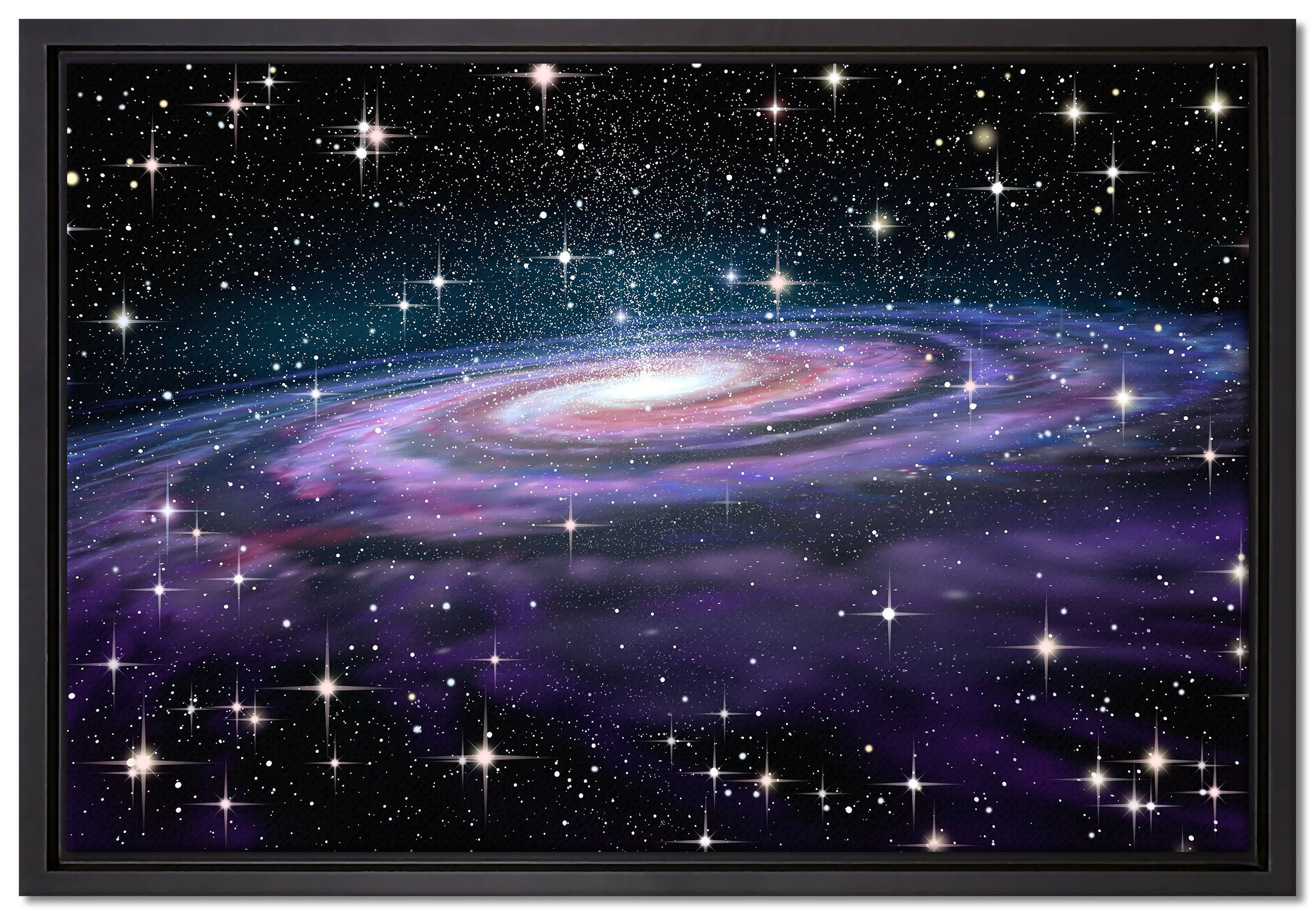 Pixxprint Leinwandbild Spiralgalaxie im Weltall, Wanddekoration (1 St), Leinwandbild fertig bespannt, in einem Schattenfugen-Bilderrahmen gefasst, inkl. Zackenaufhänger