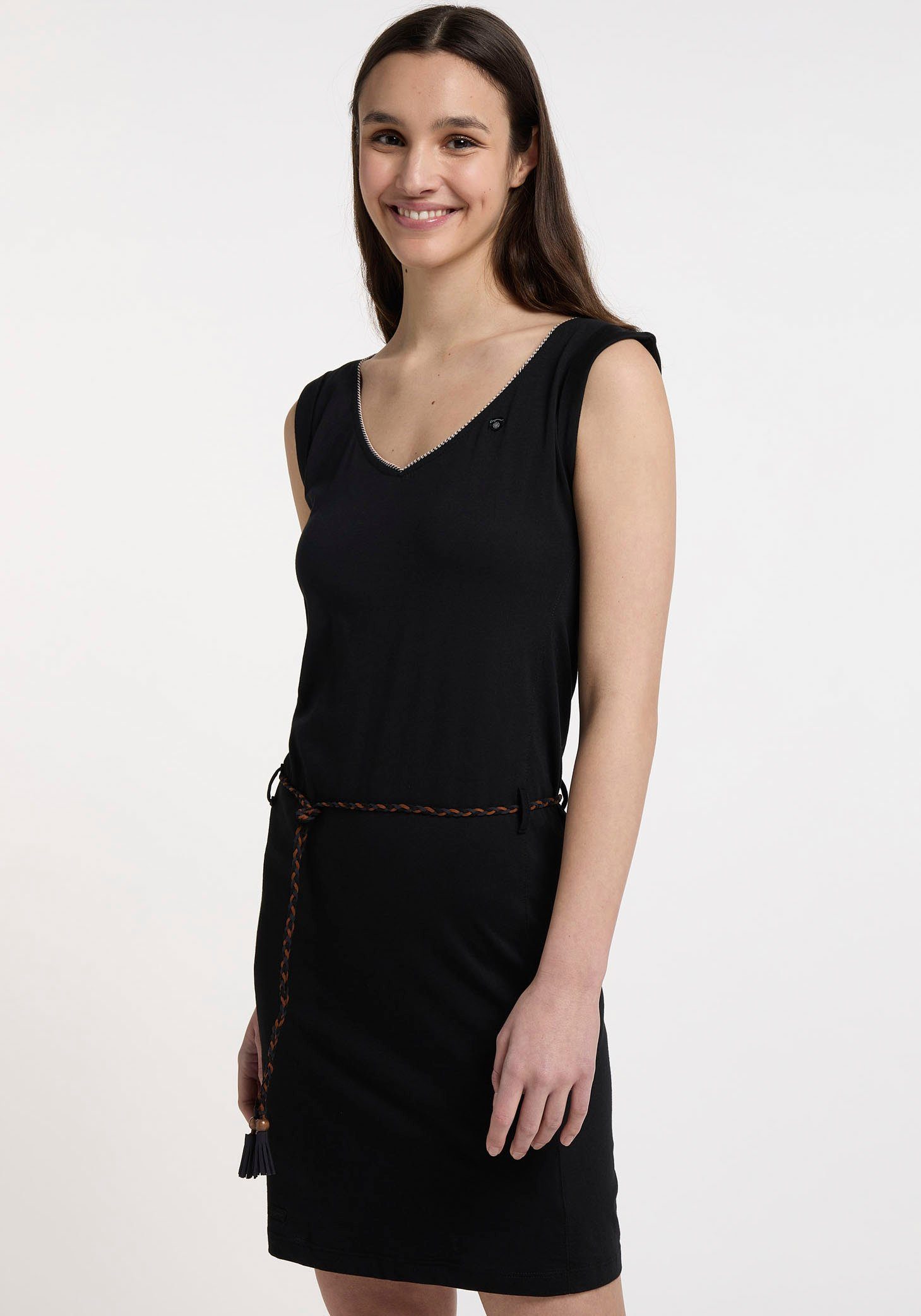 mit SLAVKA Jerseykleid Ragwear V-Ausschnitt BLACK