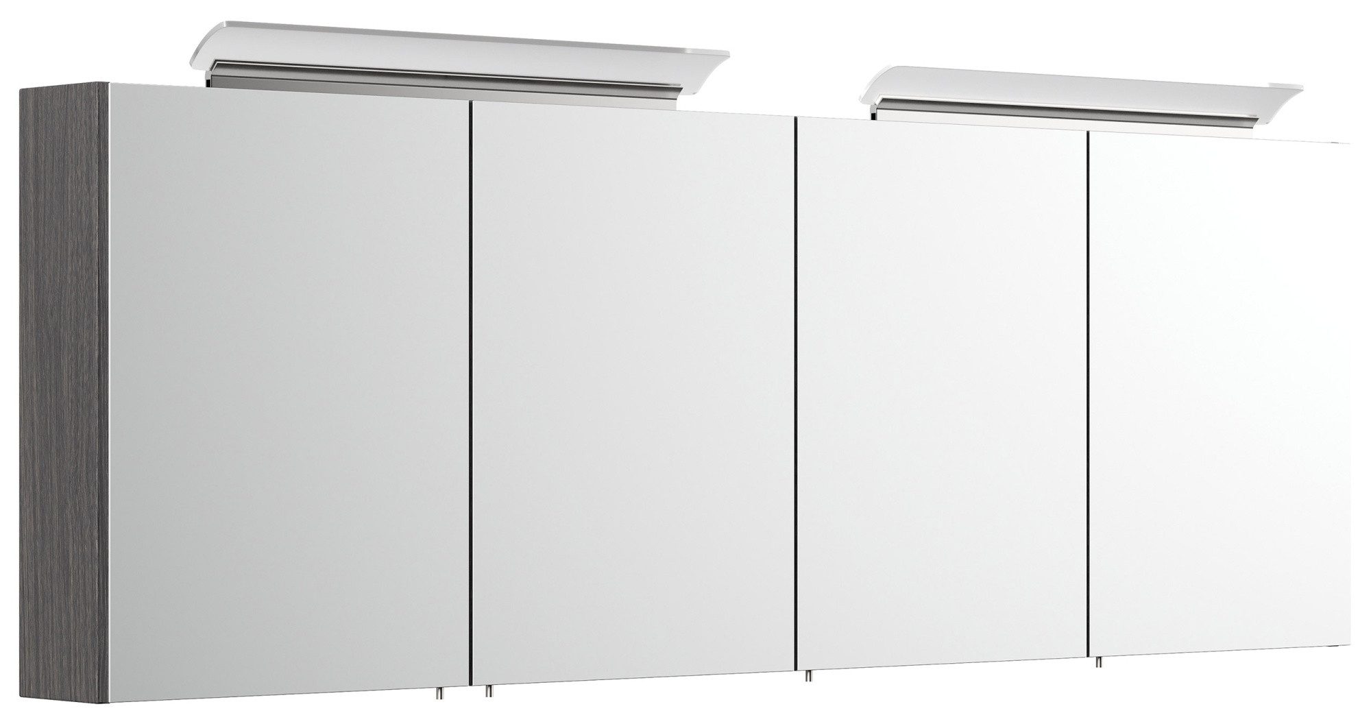 Magnolia Home Badezimmerspiegelschrank Spiegelschrank 180cm mit Acryl-Lampe und Glasböden Anthrazit gemasert