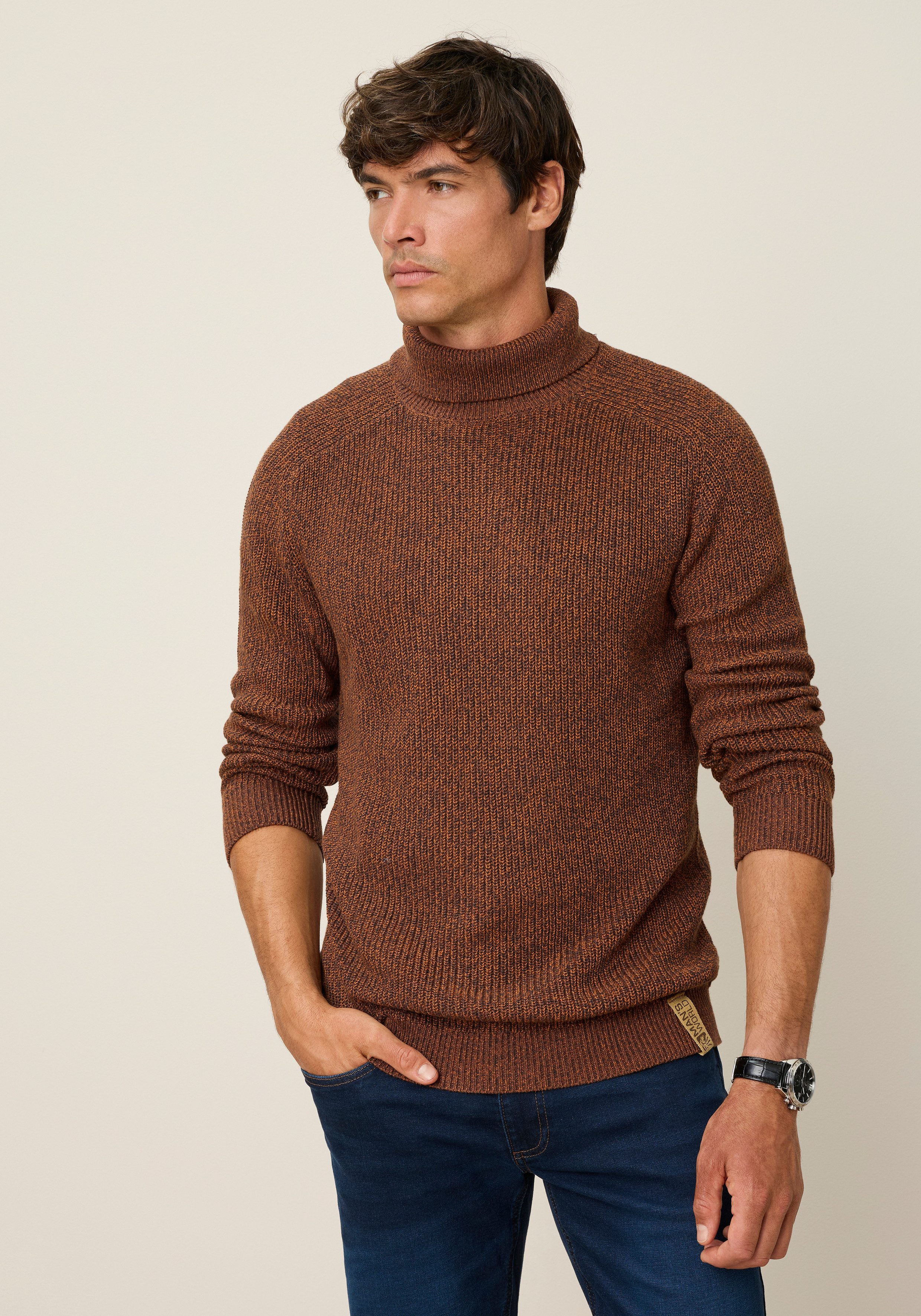 Man's World Rollkragenpullover Neue Kollektion! Melange Effektgarn Langarm mit Raglanärmel, aus Baumwolle, mit Rollkragen
