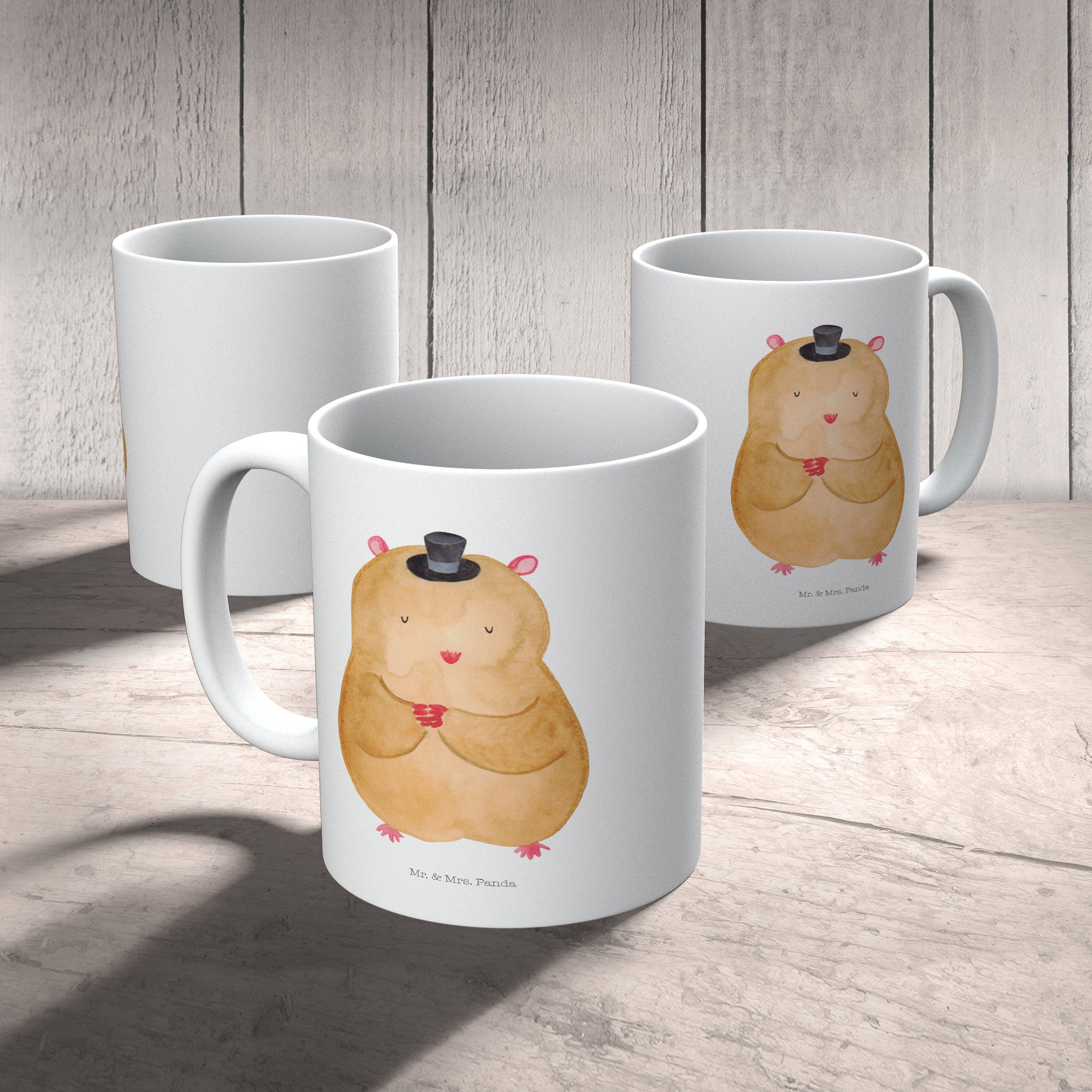 Mr. & Mrs. Zwerghamster, Hamster - - Weiß Panda mit Gute Tasse Zauberer, Hut Laune, Keramik Geschenk