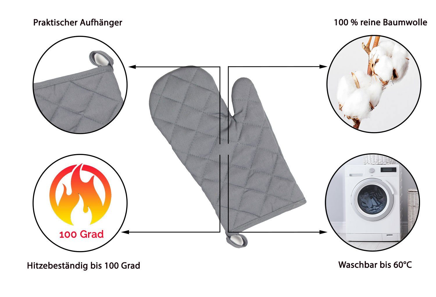 ZOLLNER Topfhandschuhe, (Set), 100% Baumwolle, Temperaturbeständig günstig online kaufen
