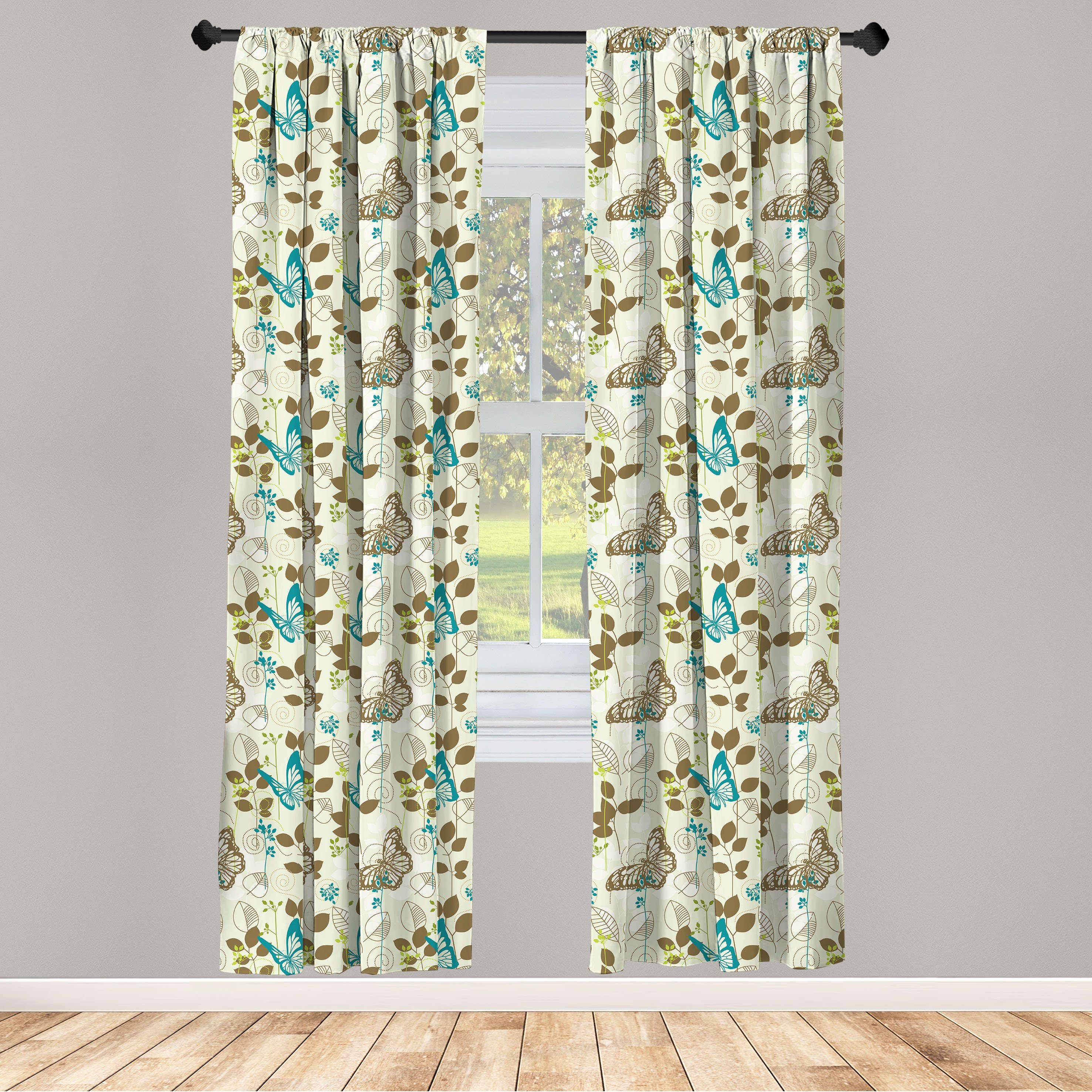 Gardine Vorhang für und Monarchfalter Palm Dekor, Wohnzimmer Abakuhaus, Schlafzimmer Microfaser, Abstrakt