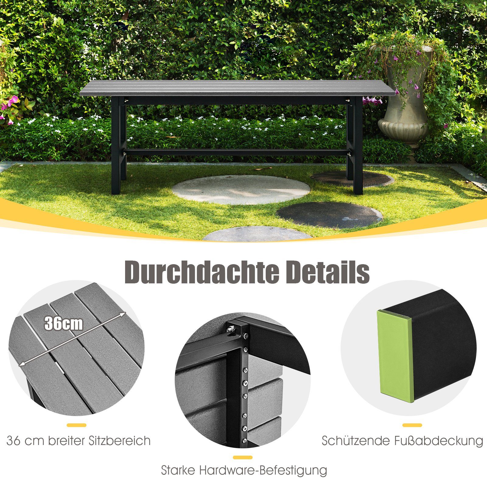 COSTWAY Gartenbank 2-Sitzer Sitzbank, bis 300kg, 120 x 36 x 40,5 cm