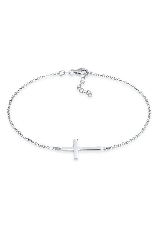 Elli Fußkette Kreuz Religion Glaube Filigran Trend 925 Silber, Kreuz