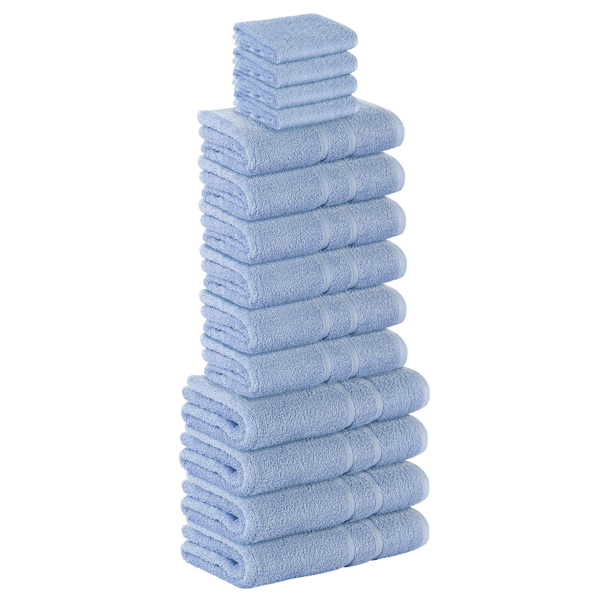 StickandShine Handtuch Set 4x Gästehandtuch 6x Handtücher 4x Duschtücher als SET in verschiedenen Farben (14 Teilig) 100% Baumwolle 500 GSM Frottee 14er Handtuch Pack, 100% Baumwolle 500 GSM Hellblau