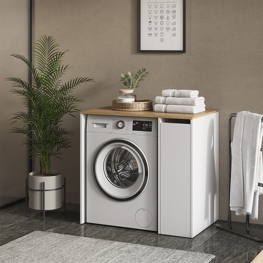Vicco Waschmaschinenumbauschrank Viktor, Weiß/Artisan-Eiche, 93.6 x 88.2 cm mit Rollcontainer (1-St)
