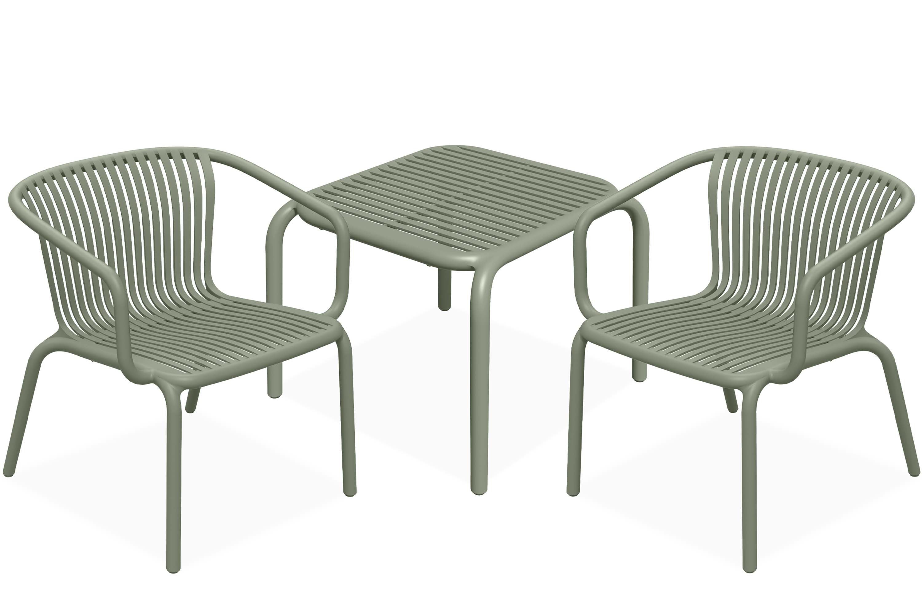 KONSIMO® Gartenlounge-Set FICCARI Garten-Sitzgruppe, Gartenmöbel-Set, hergestellt in der EU, (2 Gartenstühle mit Armlehnen, 1 Tisch, 3-tlg., aus hochwertigem Kunststof), Stapelbar, witterungsbeständiges Material, Tischhöhe 41,5 cm