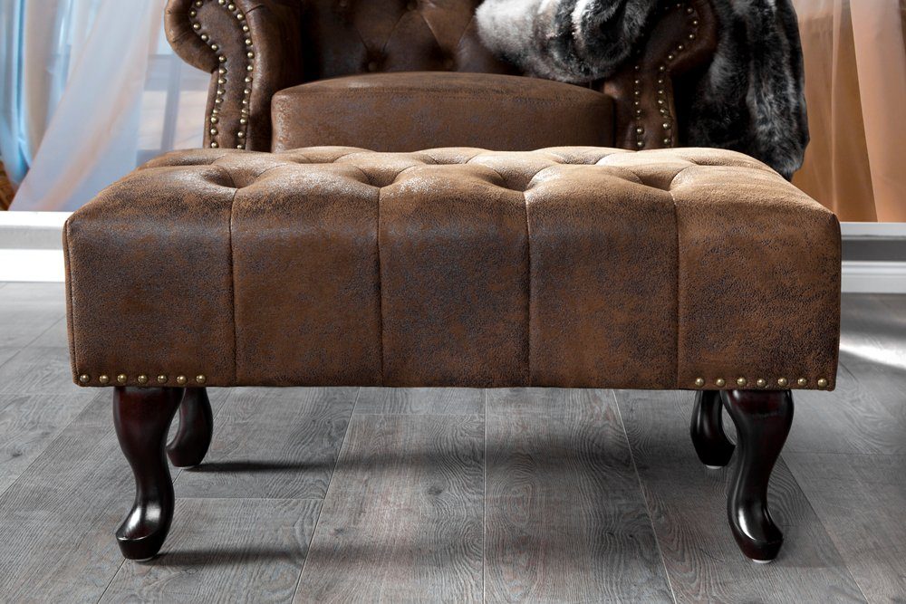 riess-ambiente Fußhocker CHESTERFIELD 80cm antik braun, mit Massivholzbeinen
