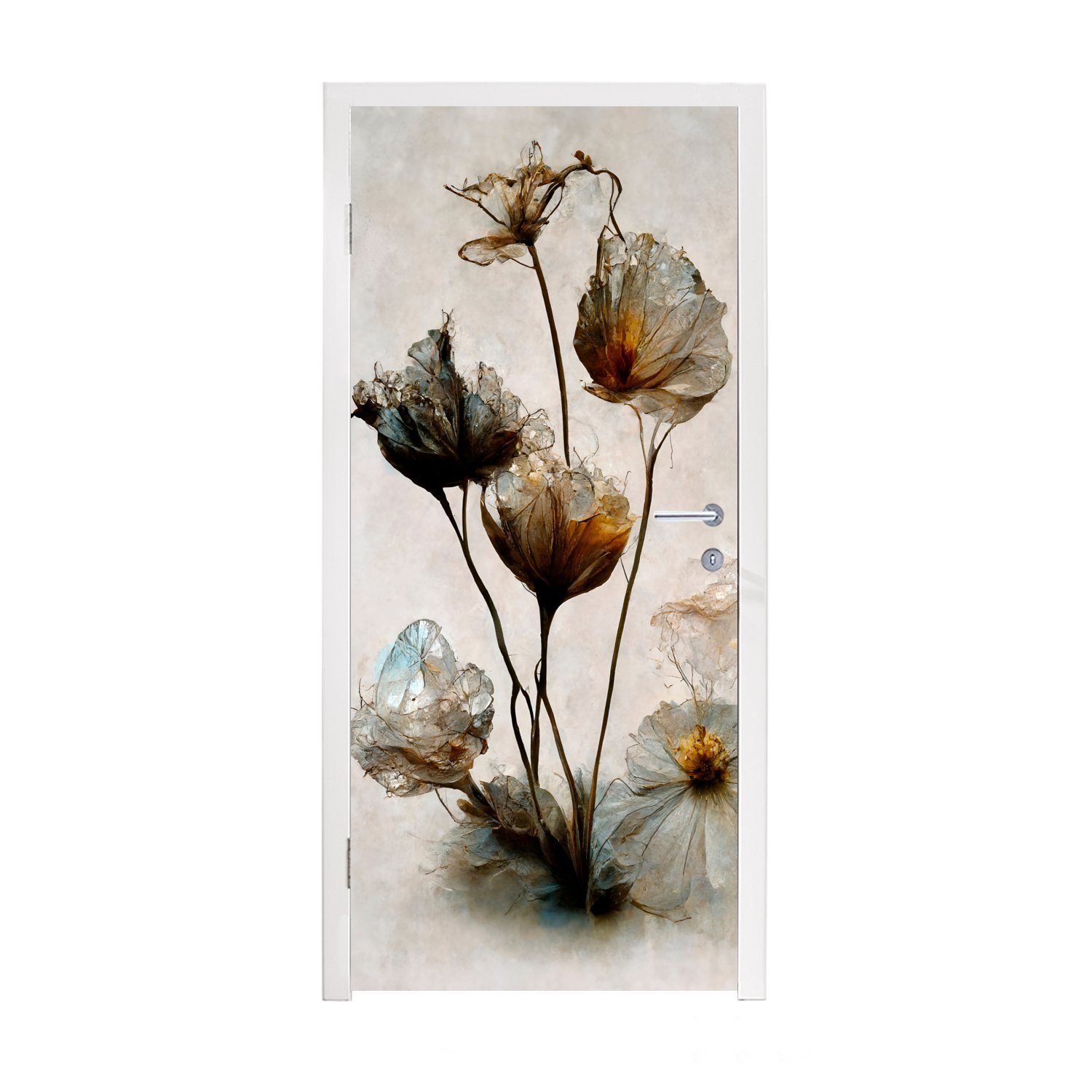 75x205 St), - bedruckt, - (1 Türtapete MuchoWow Blumen Fototapete - Tür, Vintage für Matt, Abstrakt, cm Pflanzen Türaufkleber,