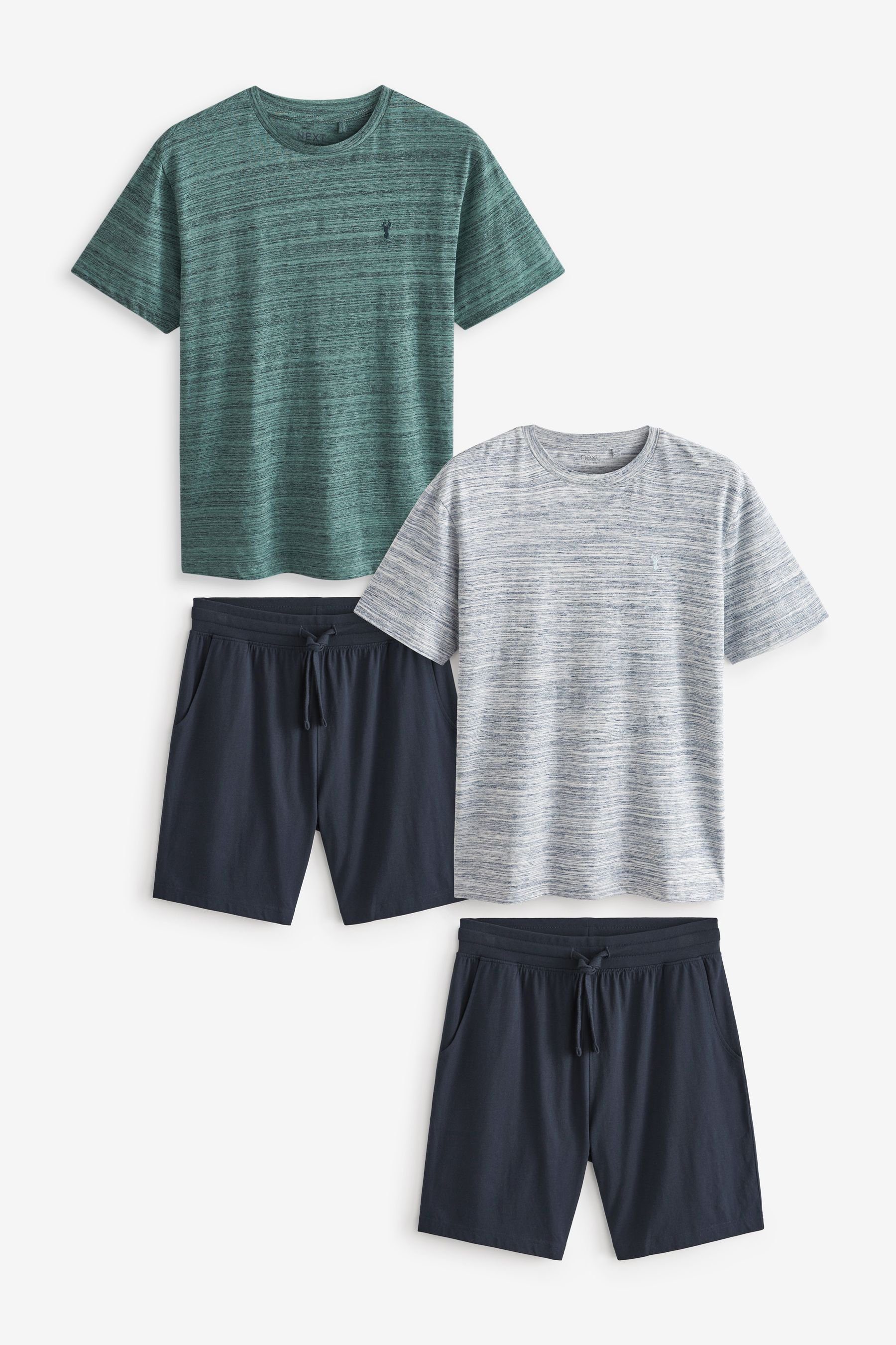 Next Pyjama Feingestreifter Schlafanzug mit Shorts im 2er-Pack (4 tlg) Blue/Green