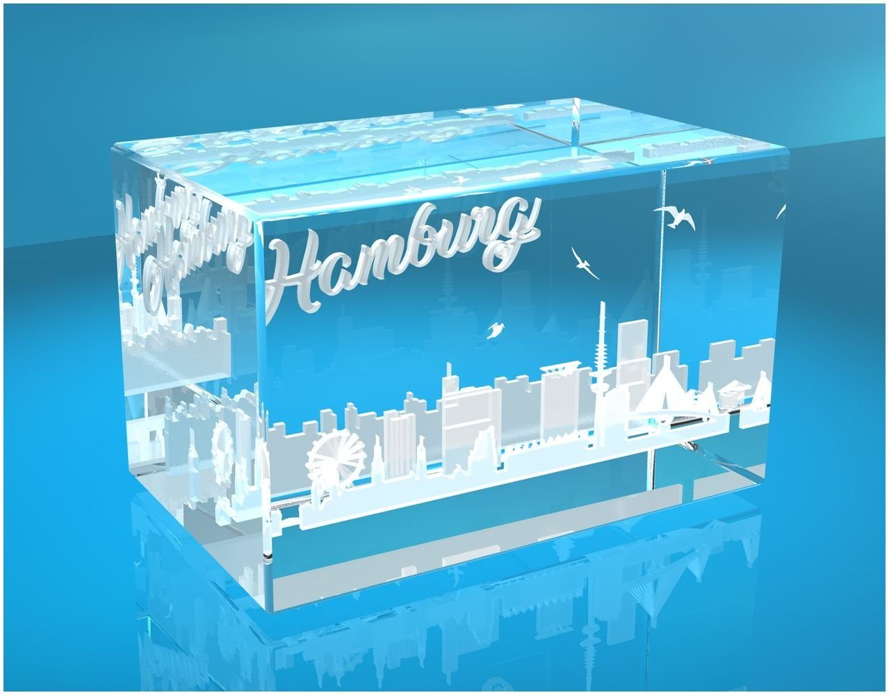 VIP-LASER Dekofigur 3D Glasquader I Hamburg I Skyline, Hochwertige Geschenkbox, Made in Germany, Familienbetrieb – Bild 2 von 3