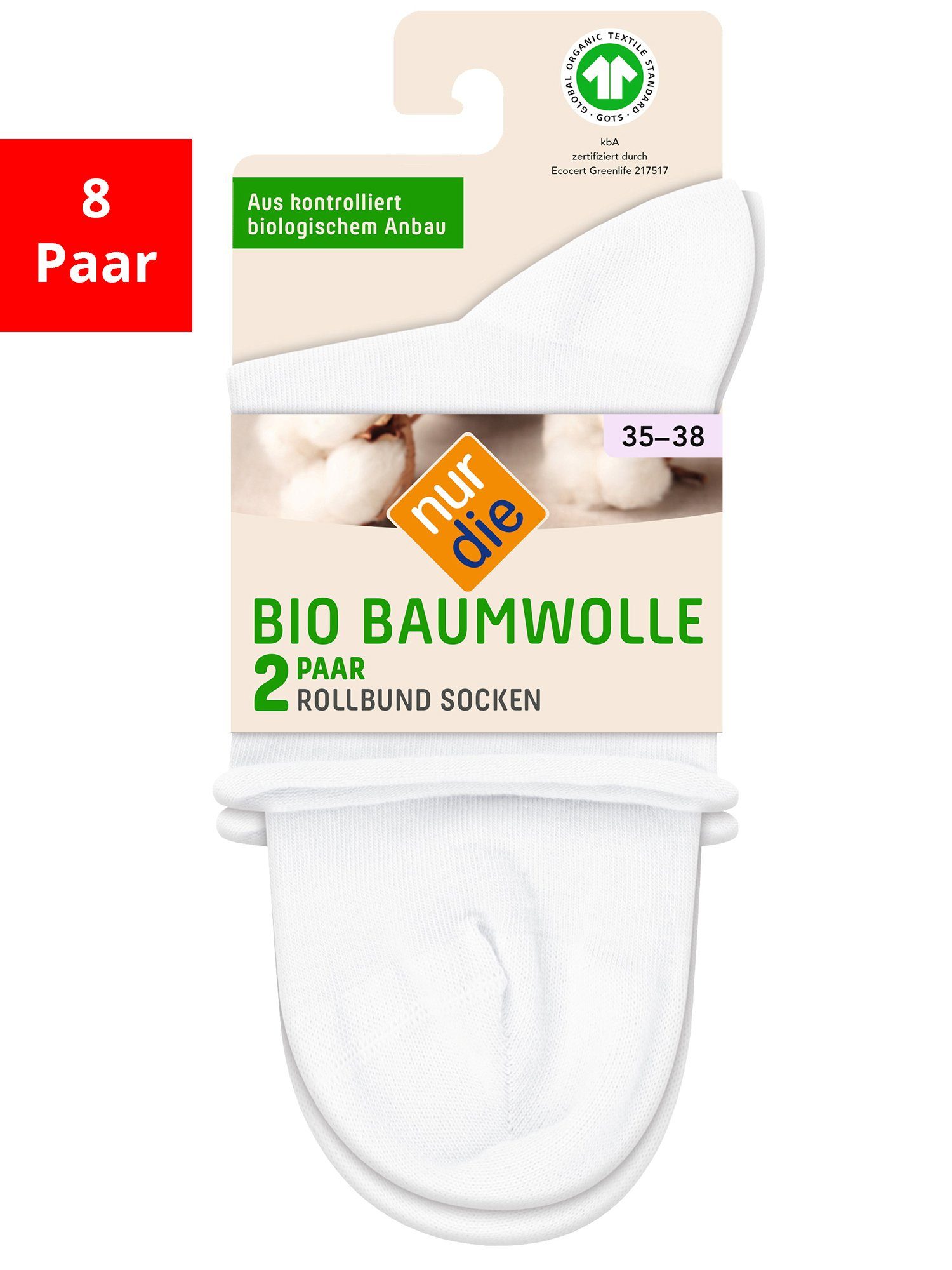 Nur Die Freizeitsocken Rollbund Bio Baumwolle (8-Paar)