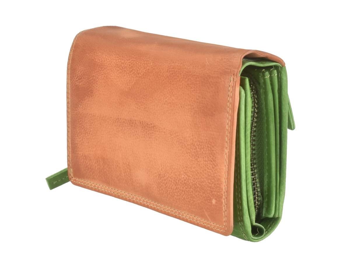 bunt, 15x10cm Portemonnaie, Color, Geldbörse Kartenfächer, 12 Damenbörse, Mika orange-grün