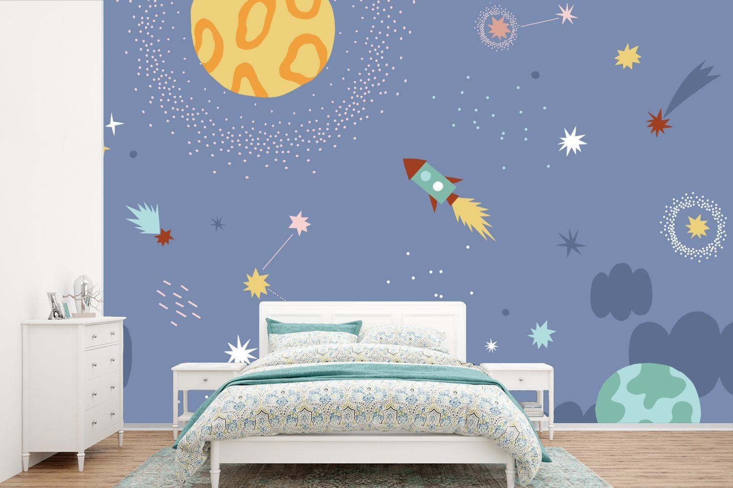 Sterne, - Wallpaper MuchoWow Matt, bedruckt, Kinderzimmer (6 Kinderzimmer, Fototapete St), - für Vinyl Schlafzimmer, Tapete Wohnzimmer, Weltraum