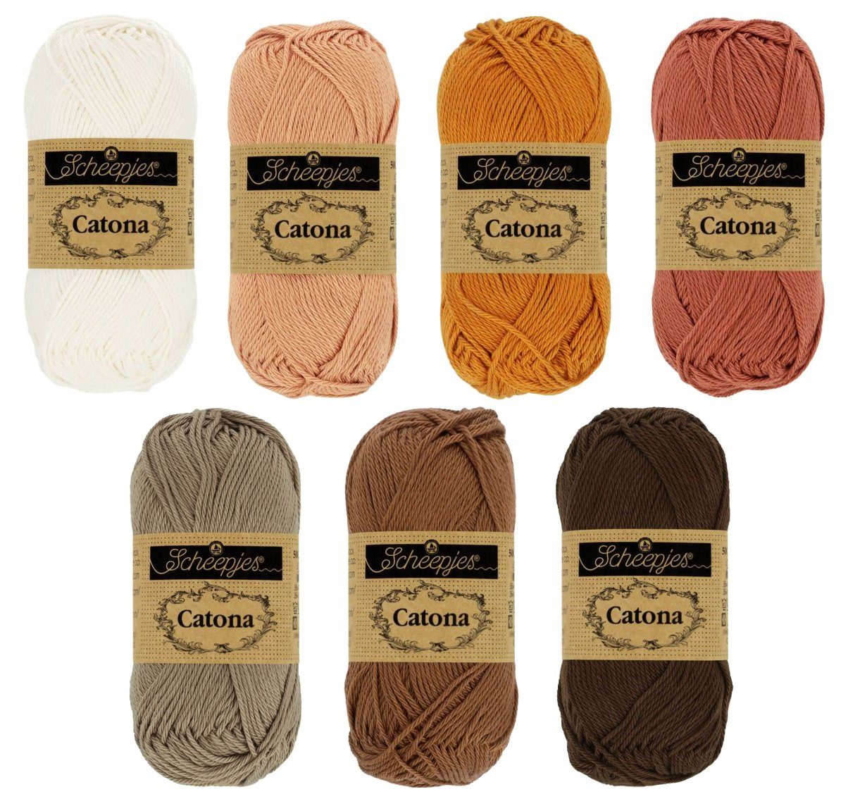 Scheepjes Catona 350g Häkelgarn Baumwolle Set zum Häkeln und Stricken Häkelwolle, (Strickgarn, Handstrickgarn, Strickwolle, Wollpaket Baumwollgarn zum Stricken und Häkeln), 7x50g 7 Farben
