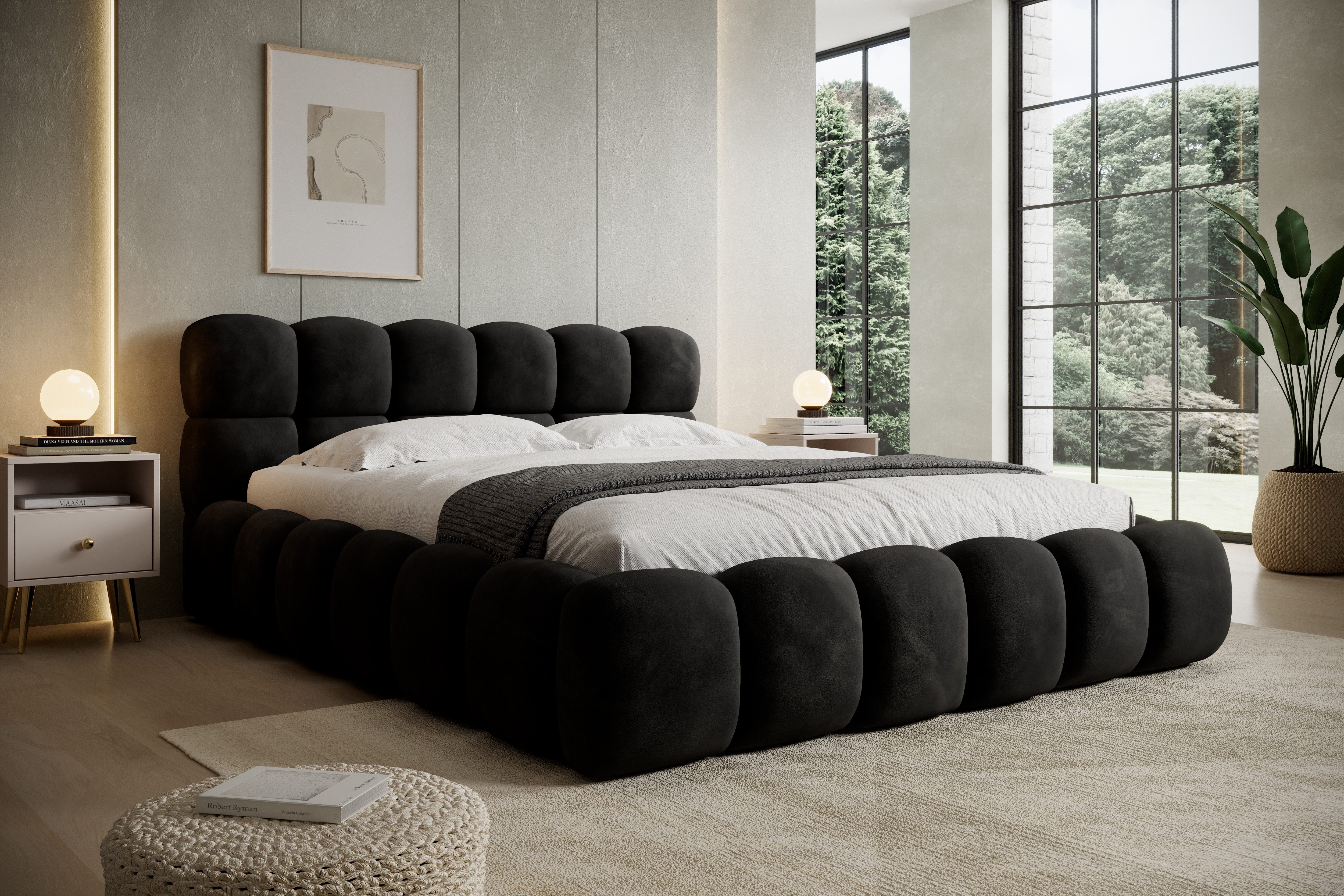 thematys Polsterbett mit Bettkasten 140x200–200x200 cm – Velours oder Bouclé Bezug – (Polsterbett in den Varianten Bouclé (Fredo), Velours (Velutto) - Wolkenbett mit XXL Kopfteil), Wolkenbett mit XXL Kopfteil)