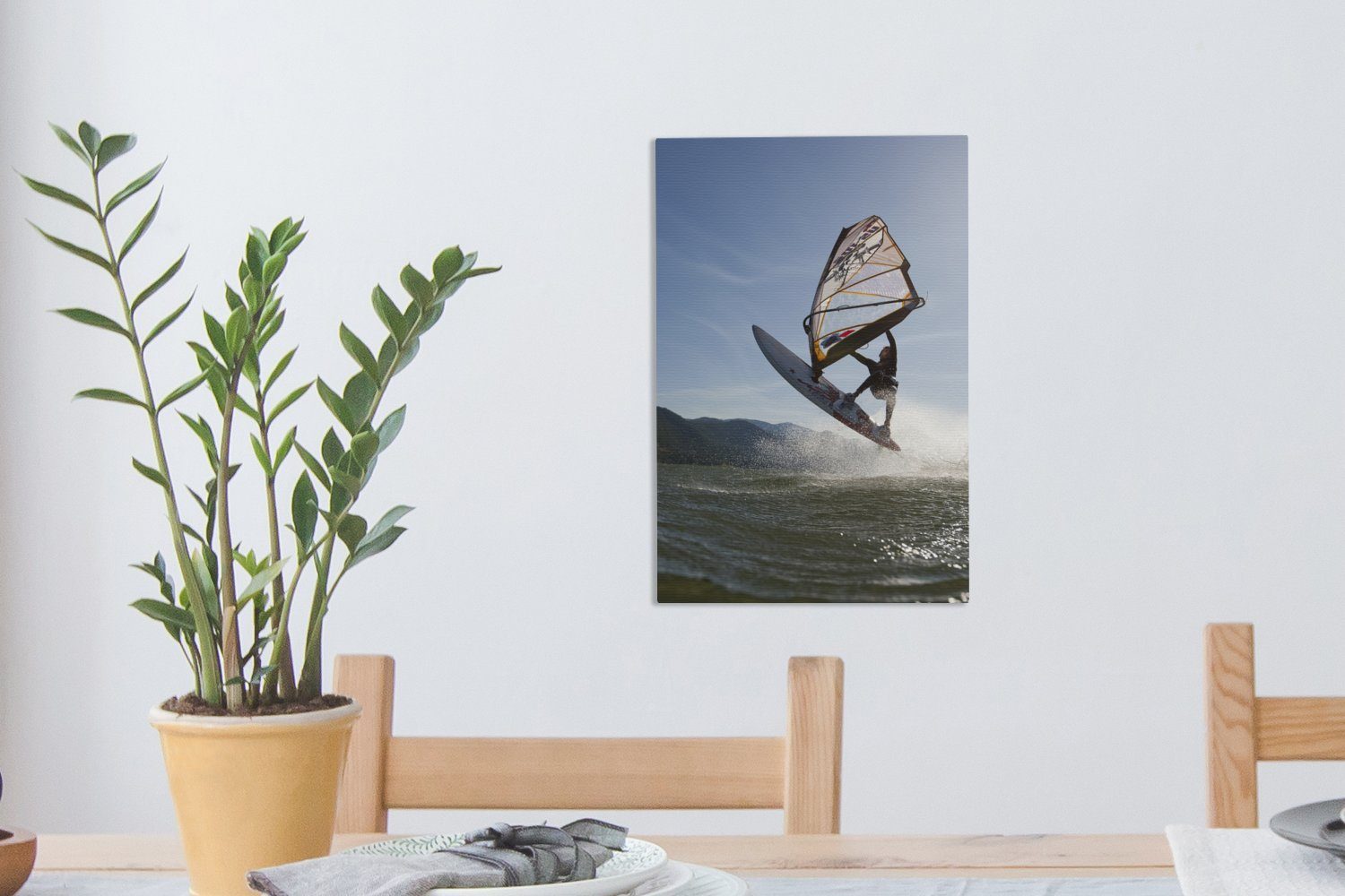 Zackenaufhänger, windsurfen, Leinwandbild (1 cm geht St), Ein inkl. bespannt OneMillionCanvasses® fertig Gemälde, Junge 20x30 Leinwandbild