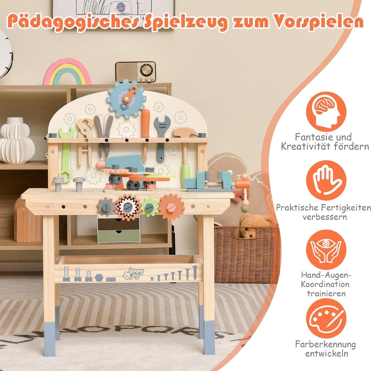 KOMFOTTEU Spielwerkbank, Arbeitsplatte & unterer Ablage, günstig online kaufen