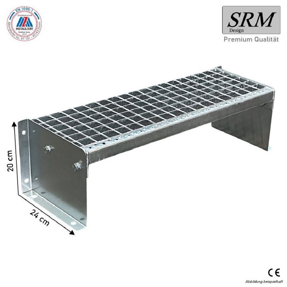 SRM Design Außentreppe 1 Stufen Standtreppe verzinkt, Breite 60cm, Höhe 20cm ohne Geländer