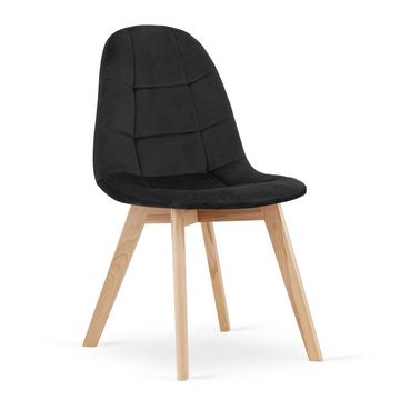 Home Collective Esszimmerstuhl 4er-Set Küchenstuhl, gepolsterter Stuhl, Velours-Sitzmaterial, Bürostuhl, mit Holzbeinen aus Buche, 120 kg Sitzlast, schwarzer Samt