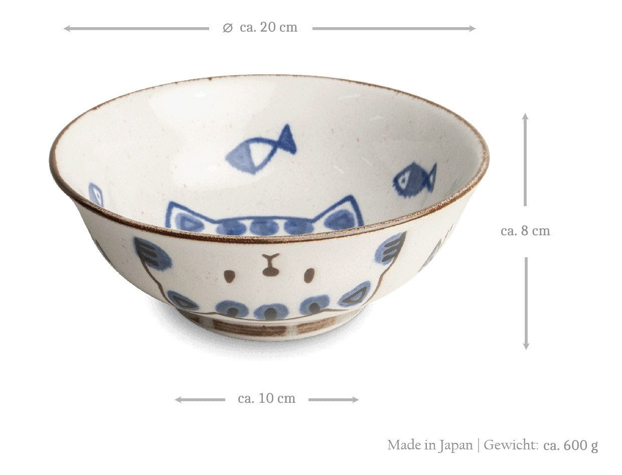 WestCraft Suppenschale Kawaii Bowl Japan - Ramen Porzellan-Schalen 20 cm - Neko to Usagi, Porzellan, Hochwertig, asiatische Reis-, Nudel-, Tapas-, Udon-, Müsli-Schüssel