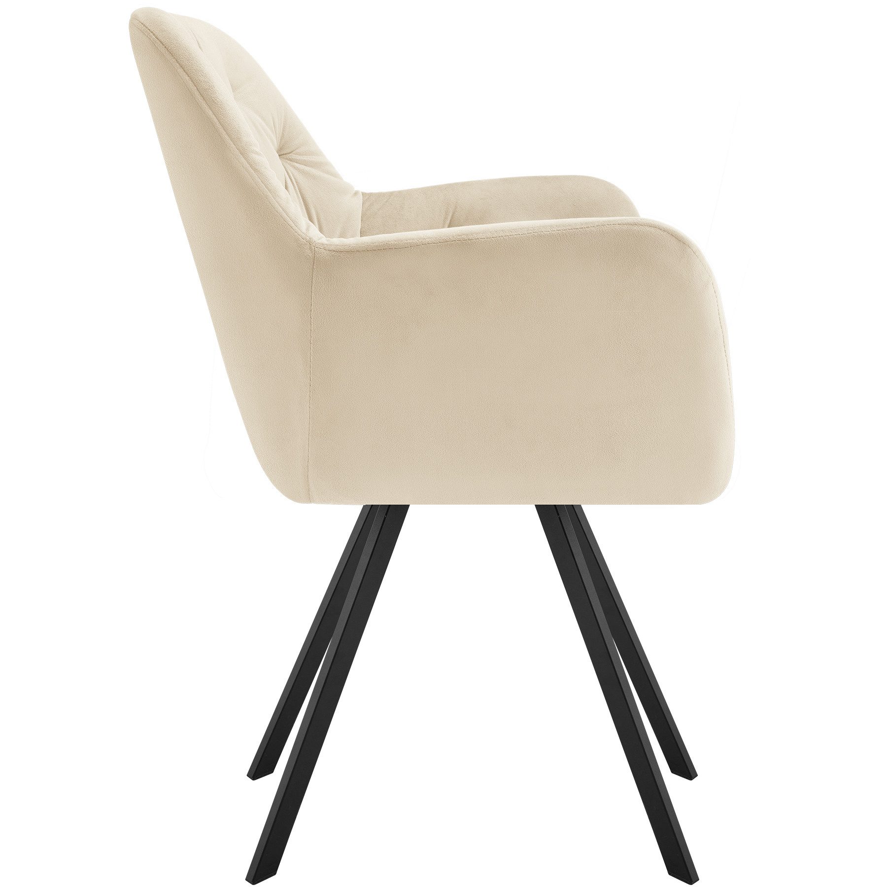 tectake Esszimmerstuhl Drehbarer Armlehnstuhl gepolstert, mit Steppmuster, 58 x 58 x 87 cm (Samtstuhl Lucia in creme, 1 St), 180° drehbar, Stahlbeine, bodenschonend, Belastbarkeit 120 kg