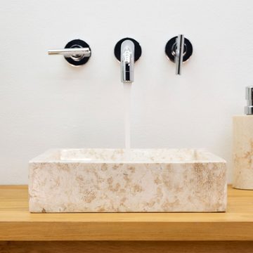 wohnfreuden Aufsatzwaschbecken Marmor Waschbecken PERAHU 30 cm creme eckig (Kein Set), 7_920