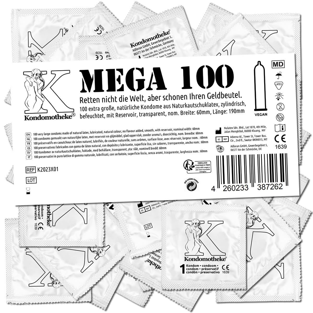 Kondomotheke XXL-Kondome MEGA (extra große Kondome, für den großen Penis) Beutel mit, 100 St., Kondome mit 60mm Breite -, die preiswerten Kondome zum Super-Sparpreis
