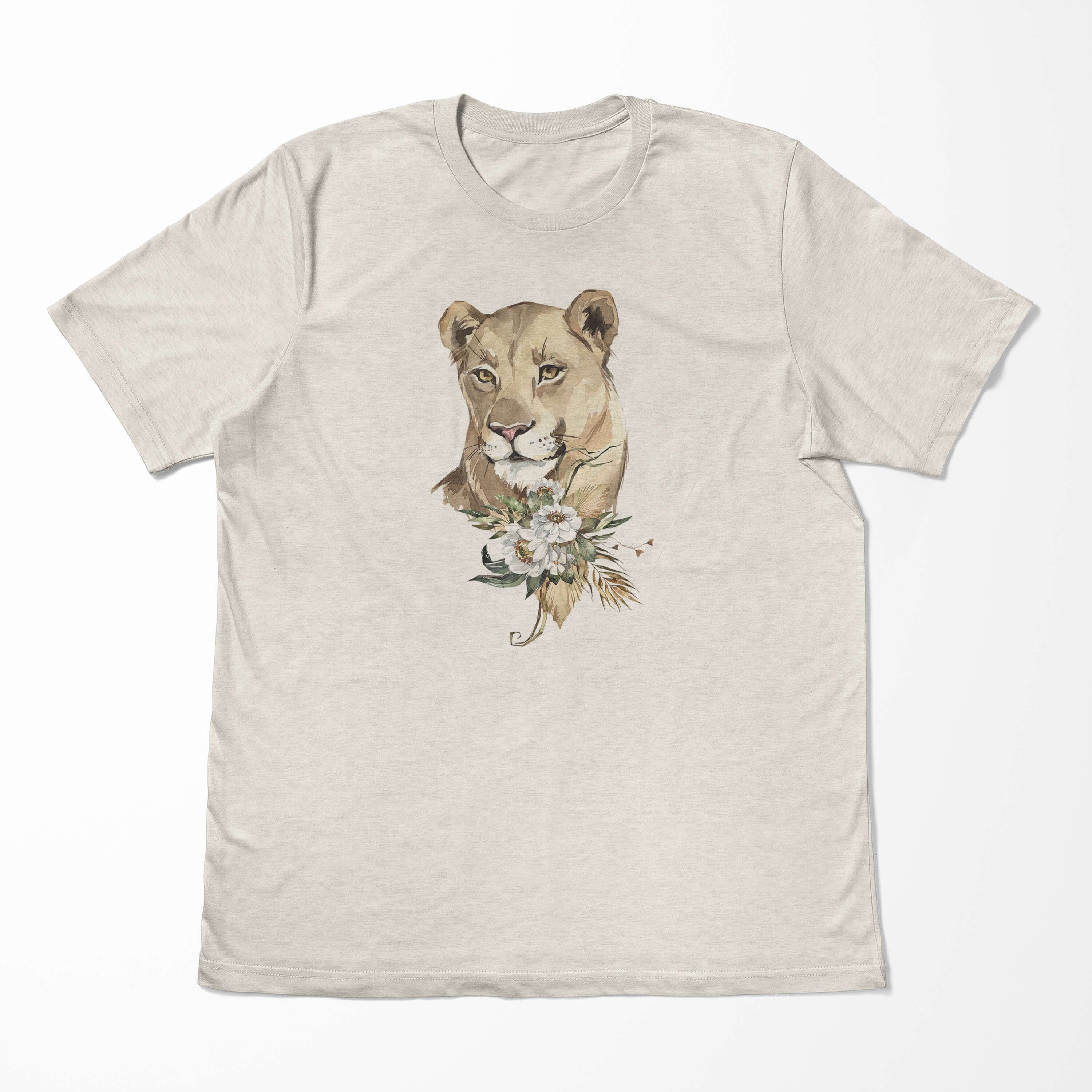T-Shirt Art Motiv Porträt Ökomode Shirt Aquarell Löwin 100% Nachhaltig au Bio-Baumwolle Herren gekämmte Sinus T-Shirt (1-tlg)
