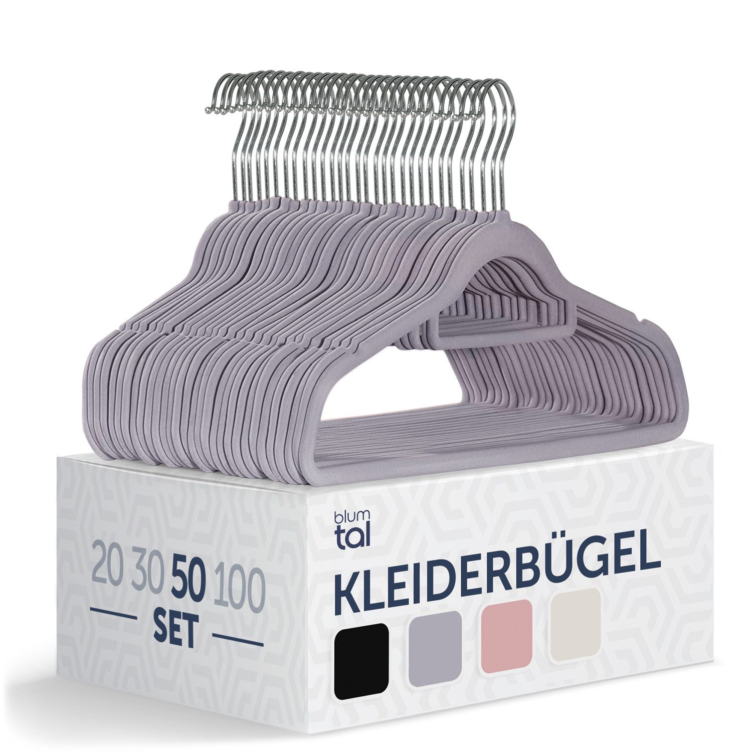 Blumtal Kleiderbügel Rutschfest - Samtoptik - Platzsparend, (50-tlg), Premium inkl. Krawattenhalter, 360° drehbar, Anti-Rutsch Bügel