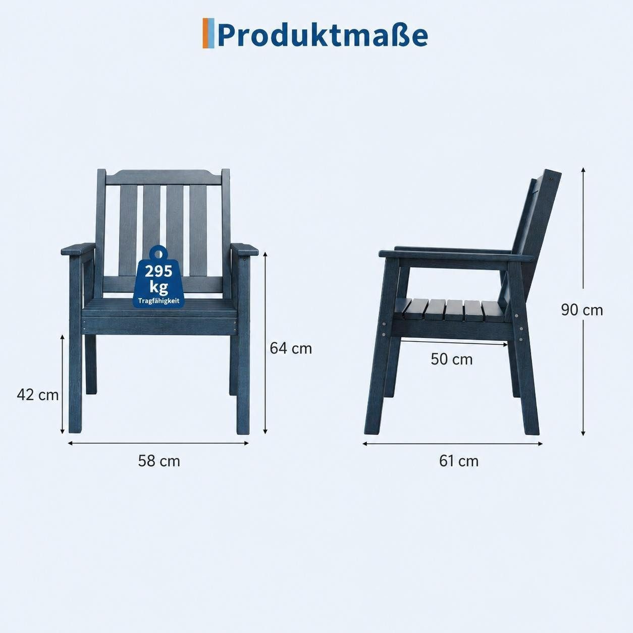 GarveeMore Gartenstuhl Großformat Outdoor Stühle Armlehnstuhl wetterfeste HDPE-Holzstuhl (2 St), Bistrostühle Für Garten, Rasen, Hinterhof, Poolbereich (2er Set)