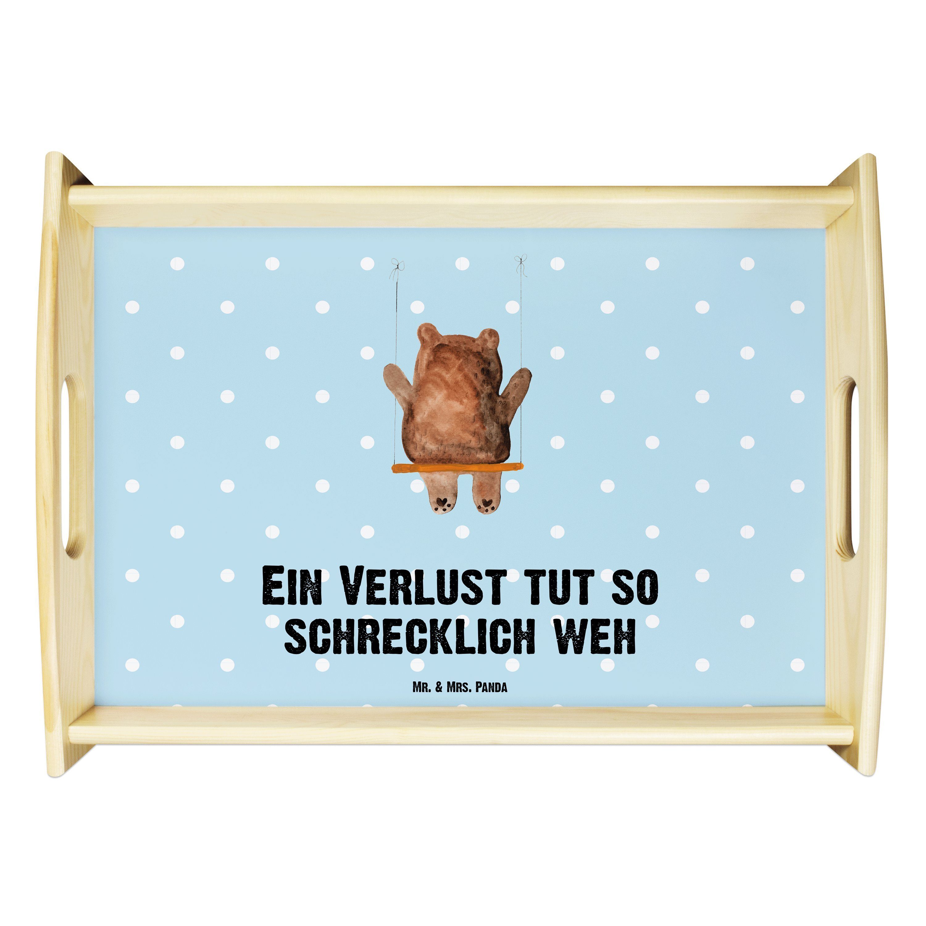 Mr. & Mrs. Panda Tablett Bär Schaukel - Blau Pastell - Geschenk, Küchentablett, Holztablett, T, Echtholz lasiert, (1-tlg)