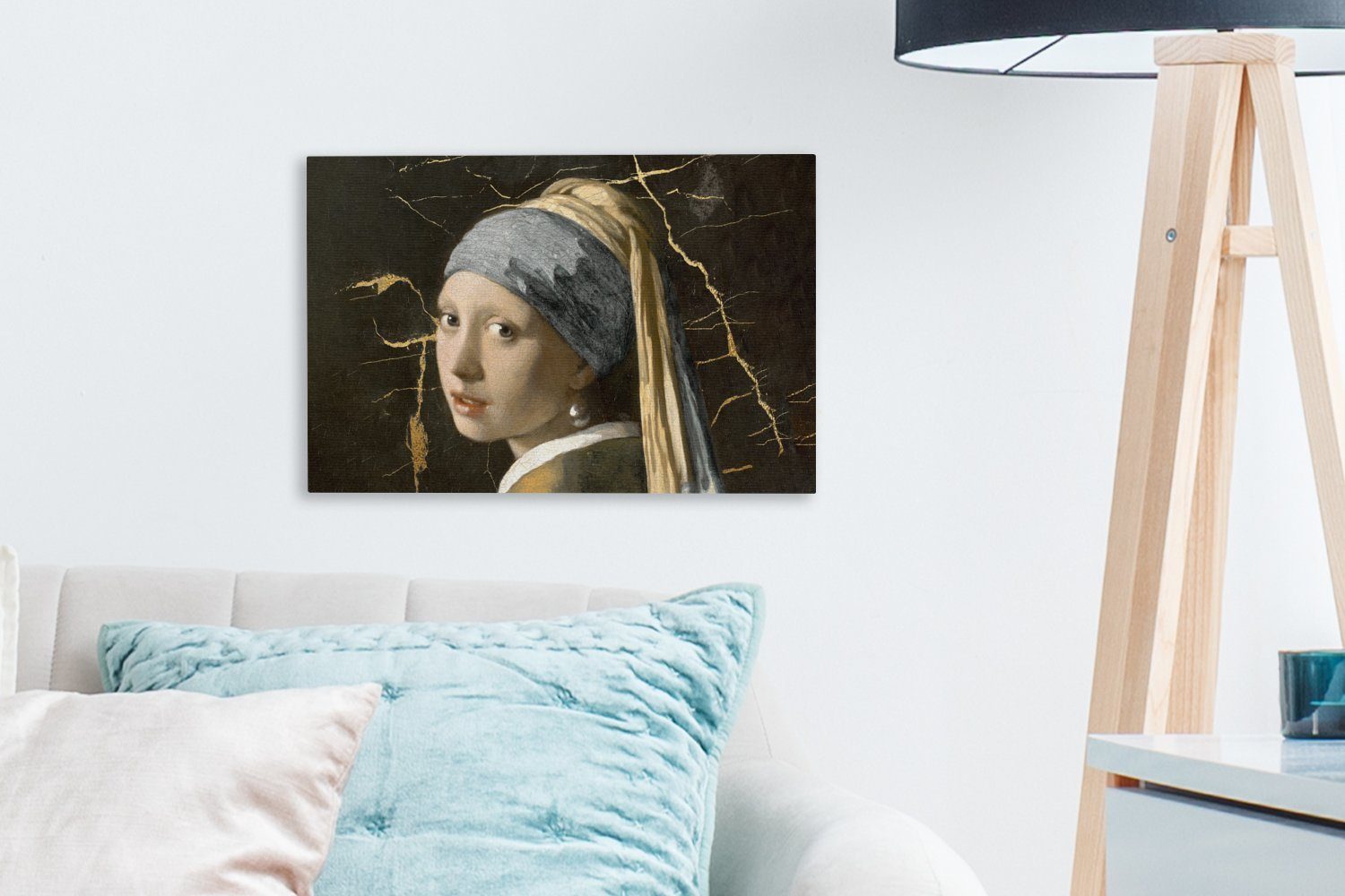 Gemälde (1 Vermeer mit Wandbild - Mädchen Aufhängefertig, 30x20 Perlenohrring Leinwandbilder, - Wanddeko, St), cm OneMillionCanvasses® Marmor,