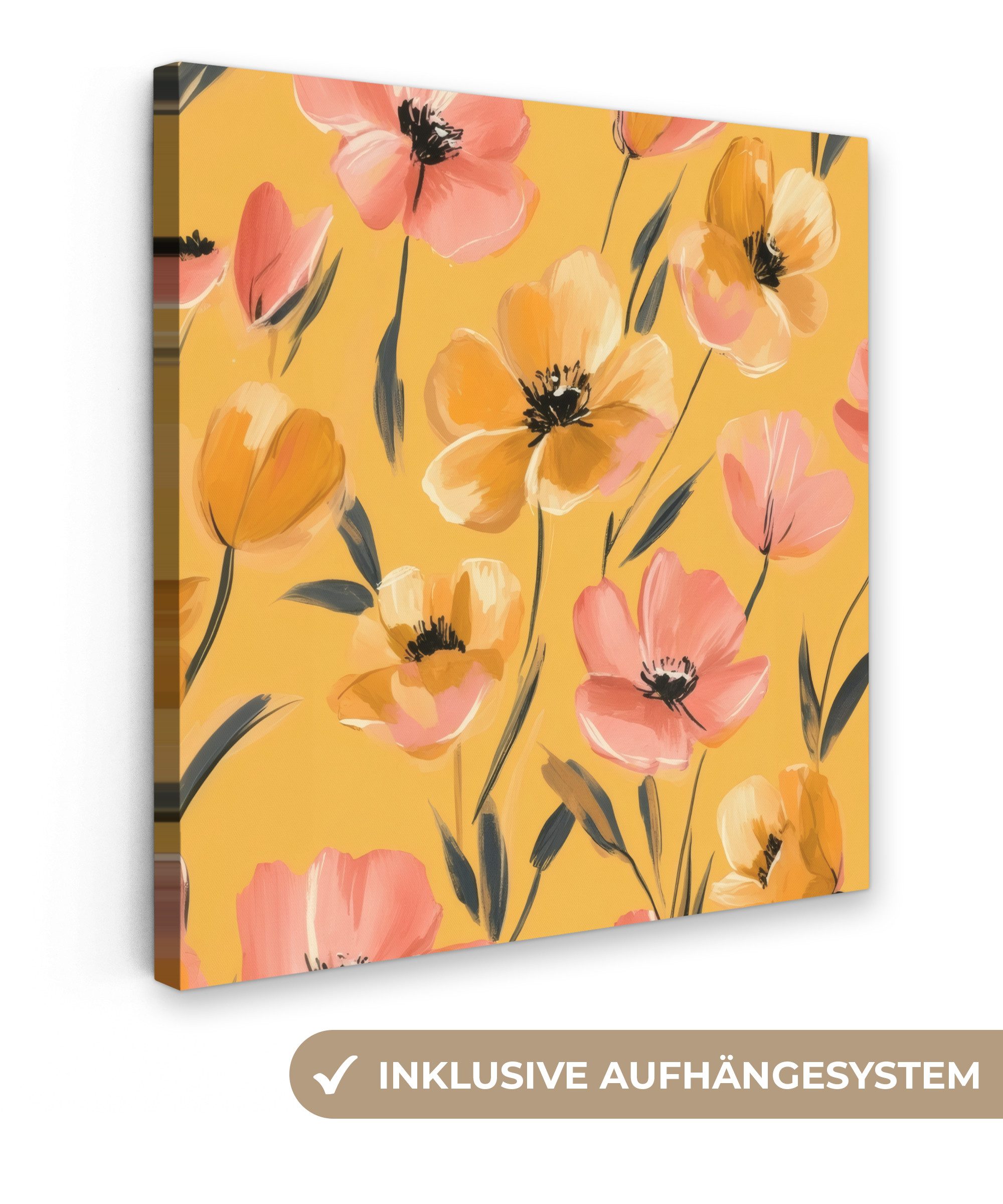 Leinwandbild Blumen - Gemalt - Gelb