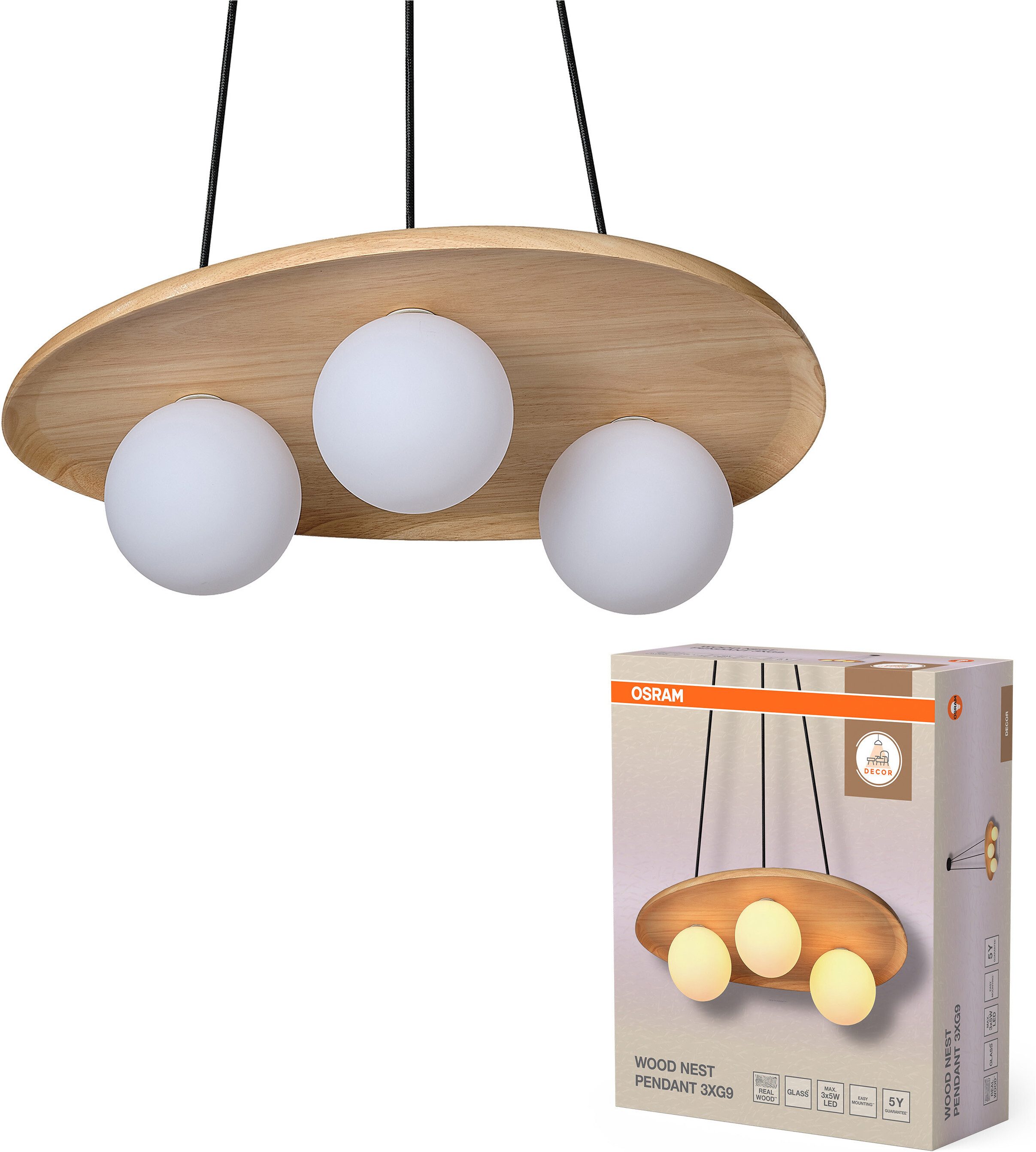 Osram Pendelleuchte Decor Acacia-Wood Nest, ohne Leuchtmittel, braun, Fassung G9