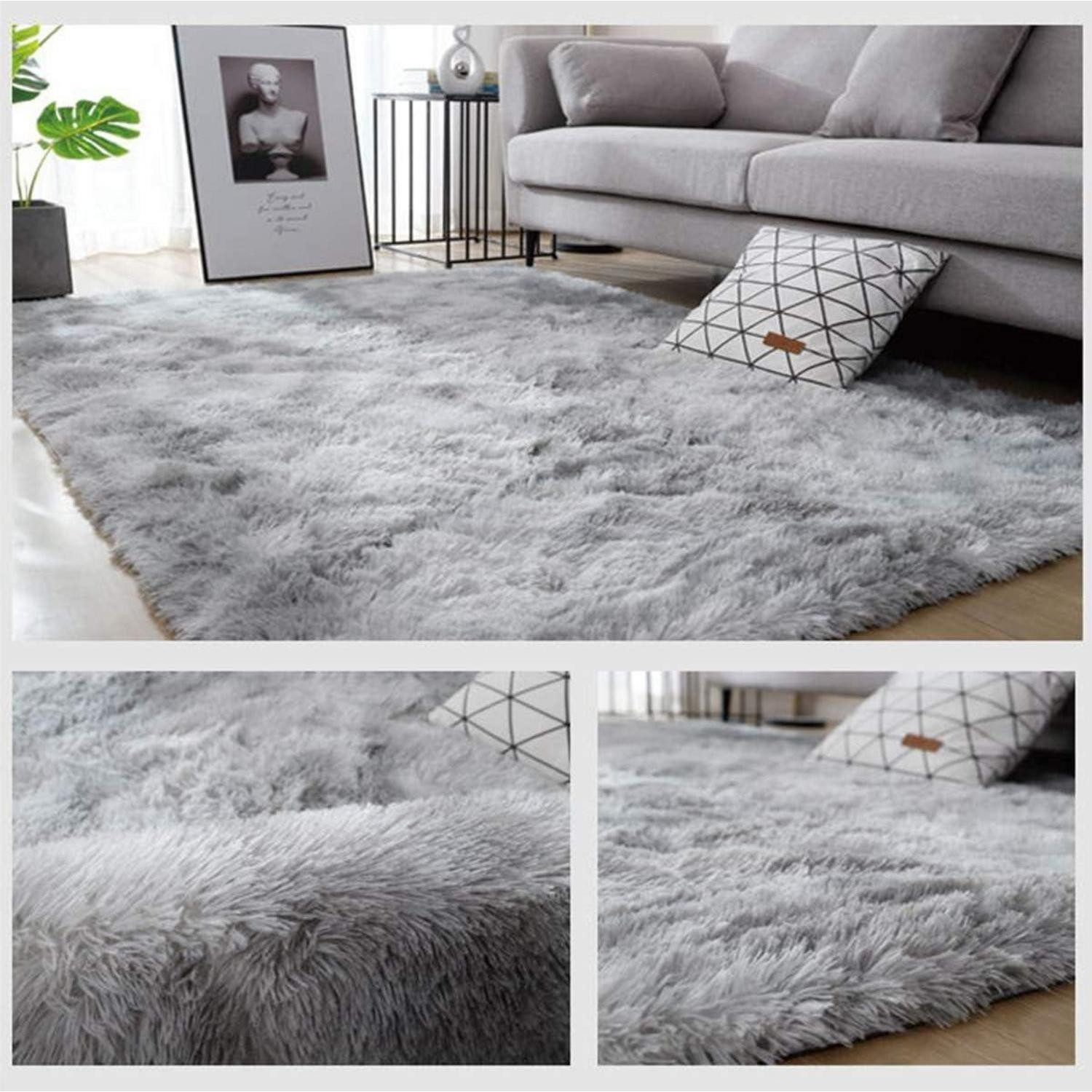 LuxusKollektion Hochflor-Teppich Teppich Rund Flauschig Rutschfest 120 x 80 cm (Quadratisch) Weiß Grau