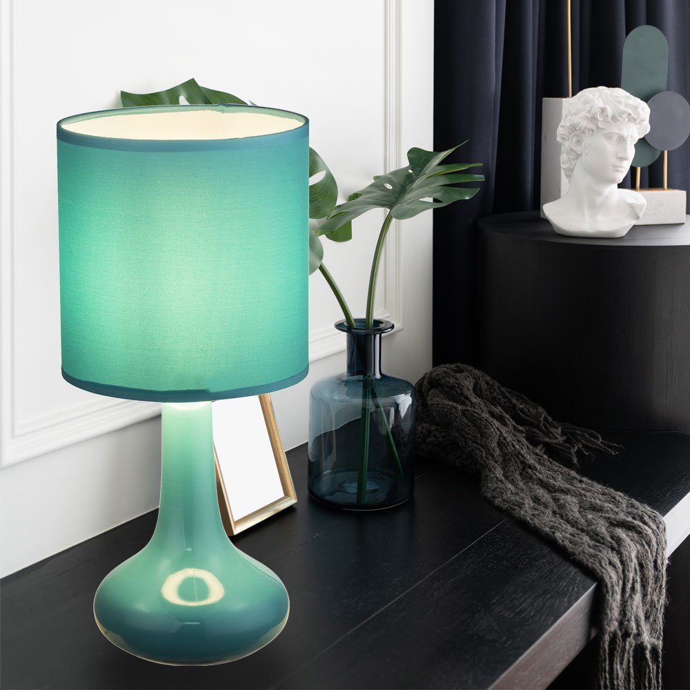 Beistell Tisch Lampe Wohn Ess Zimmer Keramik Textil Schirm Nacht-Licht Leuchte 