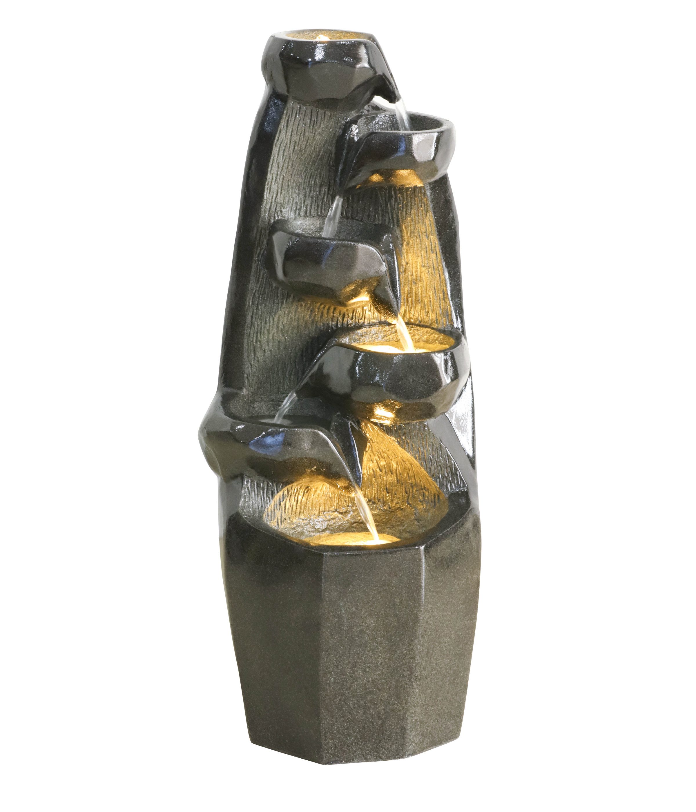 Dehner Gartenbrunnen Cala, mit warmweißer LED-Beleuchtung, ca. 35 x 91 x 34 cm, Polyresin, 35 cm Breite, säulenförmiges Wasserspiel aus Kunststein inkl. Pumpe und Trafo