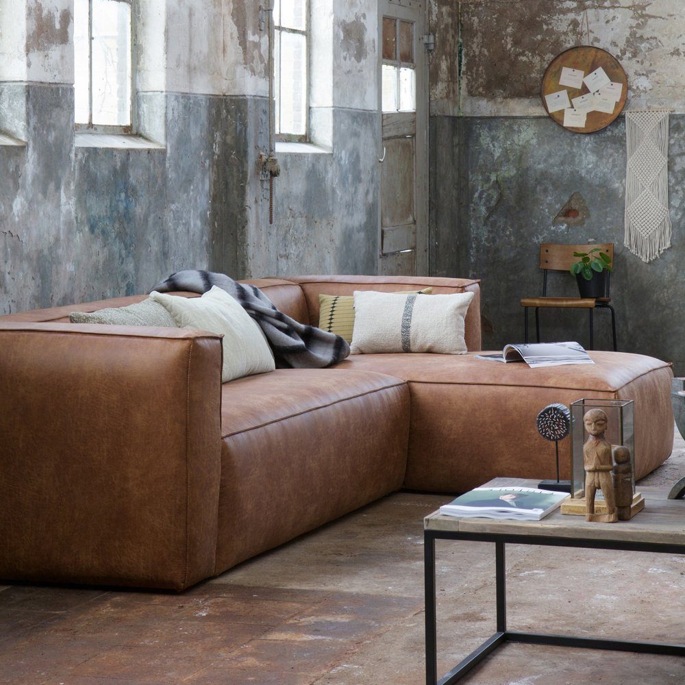 Maison ESTO Ecksofa BENNO recyceltes Leder Sofa Eckcouch cognac Breite 305 cm, hochwertige Verarbeitung