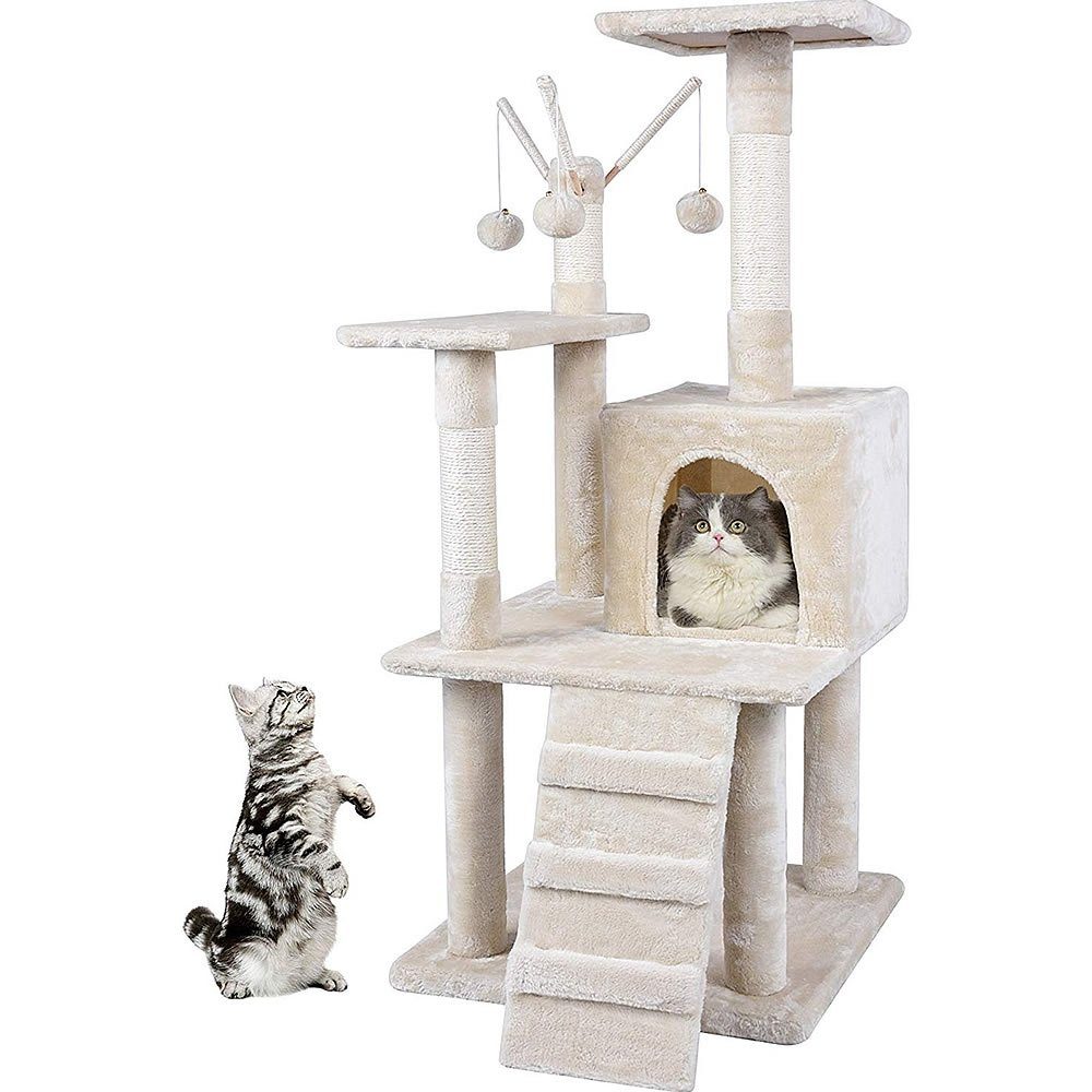 Kratzbaum Kratzbaum 121cm Katzenbaum Beige Katzenkratzbaum Katzen Kletterbaum
