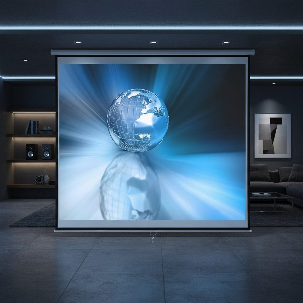 Melko Leinwand Rolloleinwand Heimkino Beamerleinwand für HDTV 152x152CM Projektor, HDTV tauglich