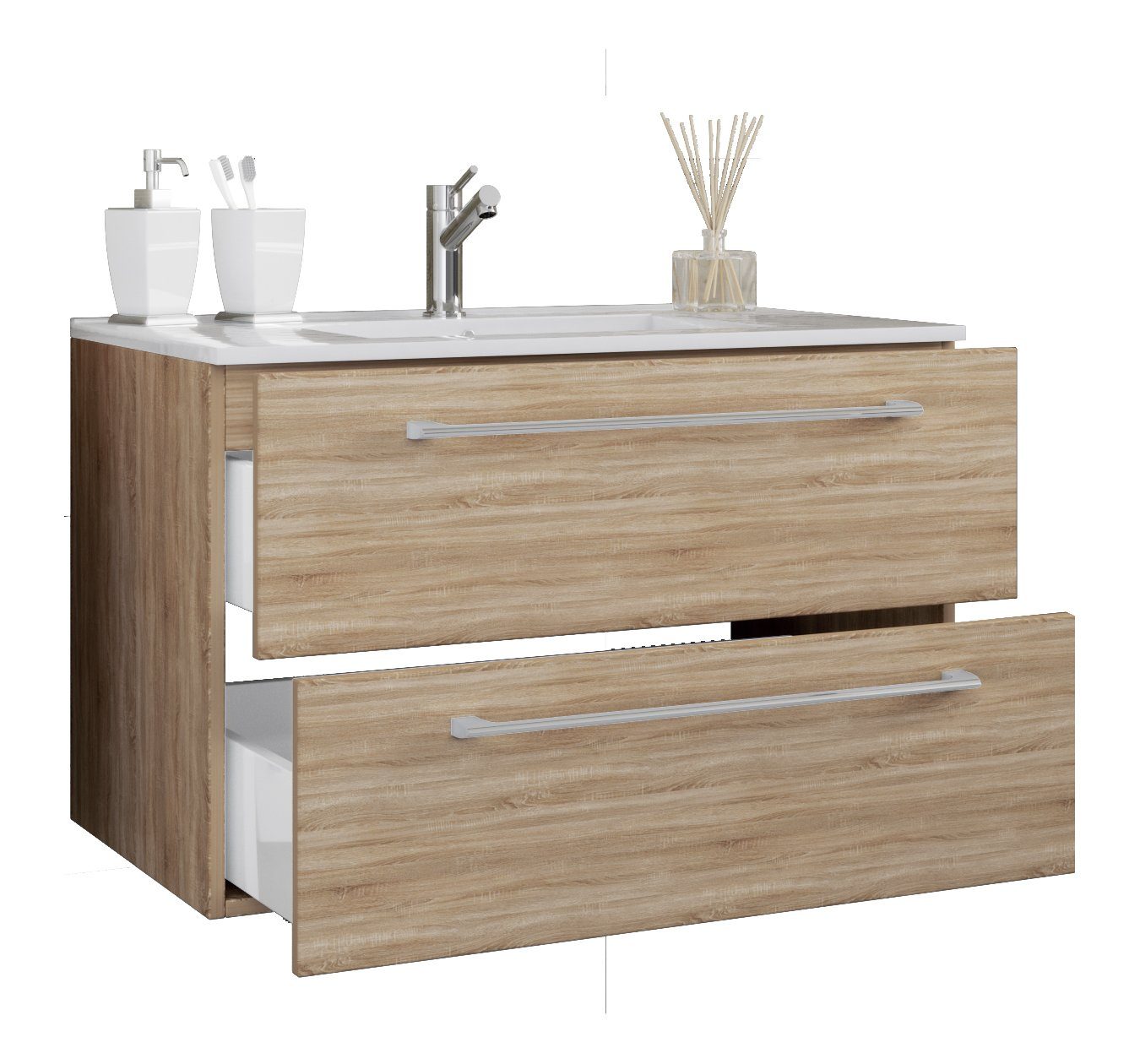 VCM Waschtisch 2 teilig Badmöbel-Set Waschplatz Badinos (Set, 2-St., 1x Unterschrank 1x Waschbecken)