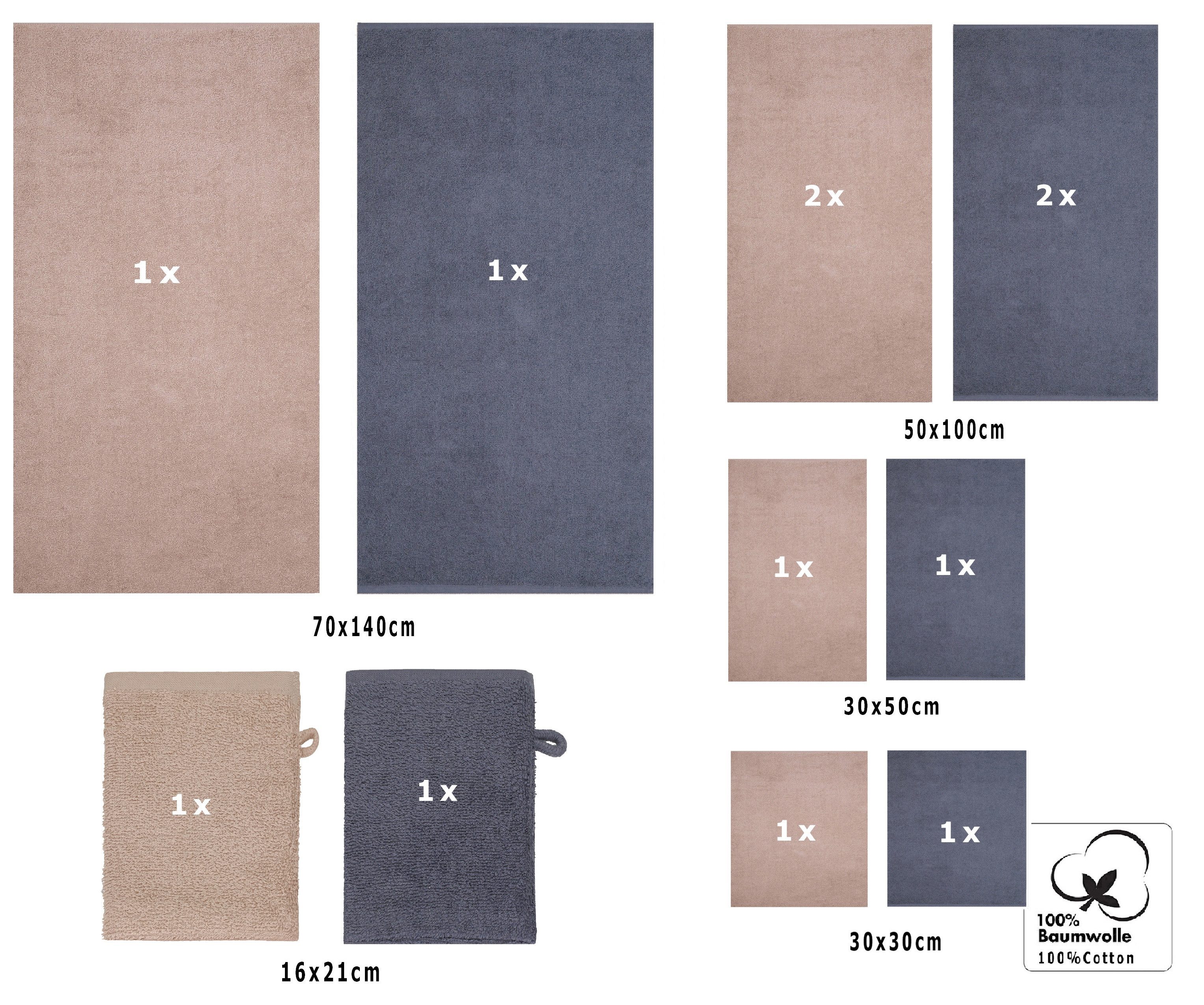 Betz Handtuch Set 12 TLG. Handtuch Set BERLIN Farbe cappuccino - dunkelgrau günstig online kaufen