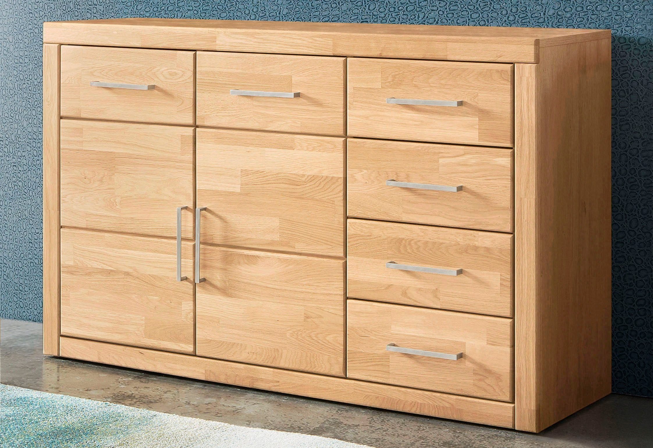 Sideboard Trondheim,130cm breit,42 cm tief, Fronten Holzmassiv, Metallgriffe