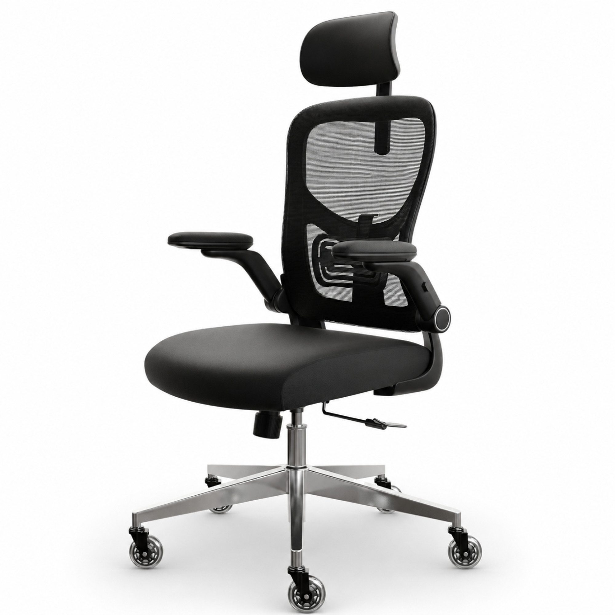 CLOUVOU Bürostuhl Ergonomisch, Schreibtischstuhl bis 150 kg - Testsieger (SmartSeat - Chefsessel für Arbeitszimmer, 3D-Kopfstütze & Flip-Up Armlehnen), Blade Wheels, Homeoffice, Gaming Stuhl, Drehstuhl