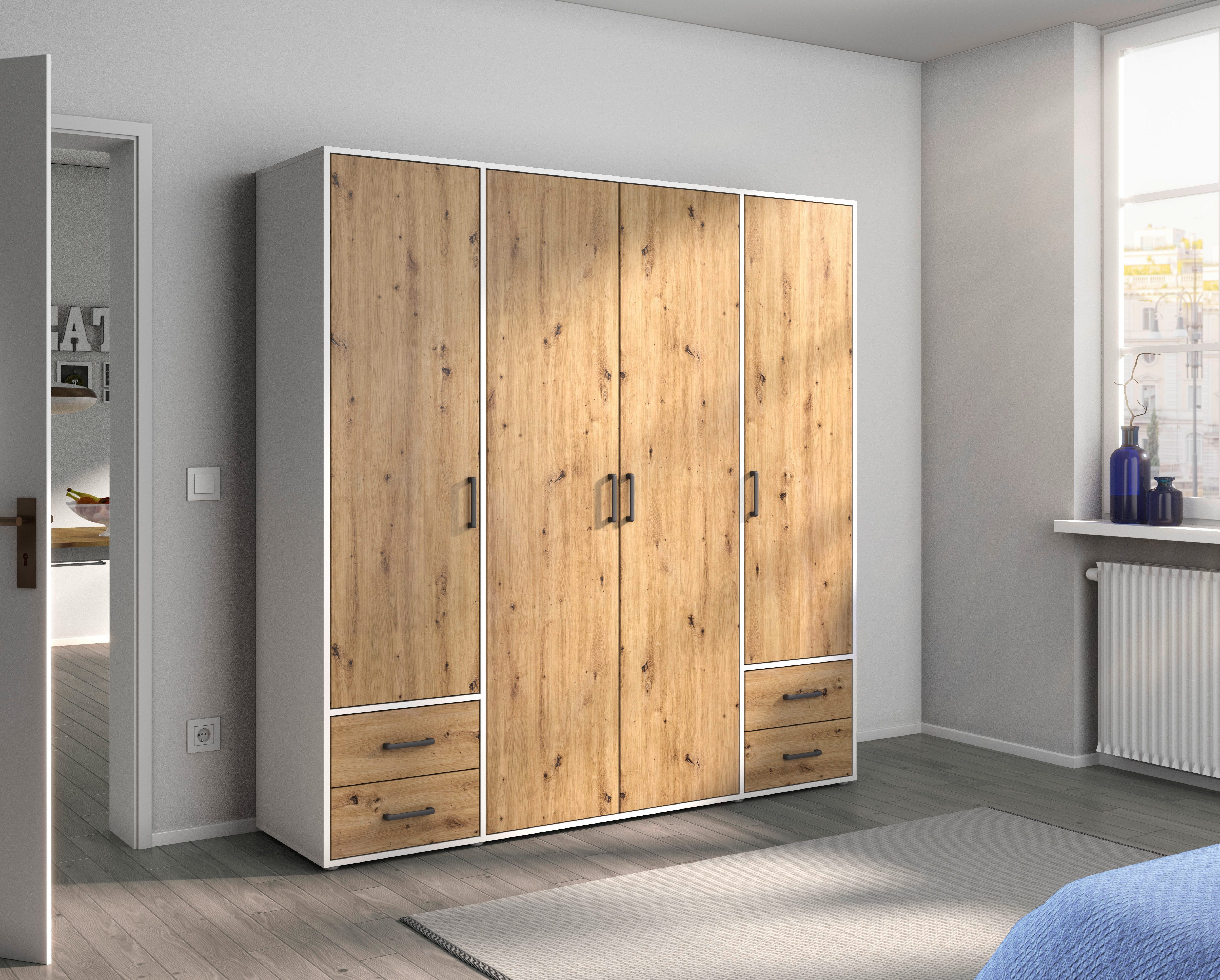 rauch Drehtürenschrank Kleiderschrank Schrank Garderobe Wäscheschrank VOYAGER (in 3 verschiedenen Ausstattungen BASIC/CLASSIC/PREMIUM) mit 2 modernen Griffvarianten, mit Außenschubladen MADE IN GERMANY