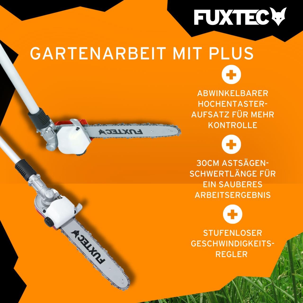 FUXTEC Benzin-Motorsense FX-MT252ER, 44 cm Arbeitsbreite Messer, 5in1 Multitool, 3PS, 52ccm, 30.5cm Schnittbreite, 40cm Schnittlänge