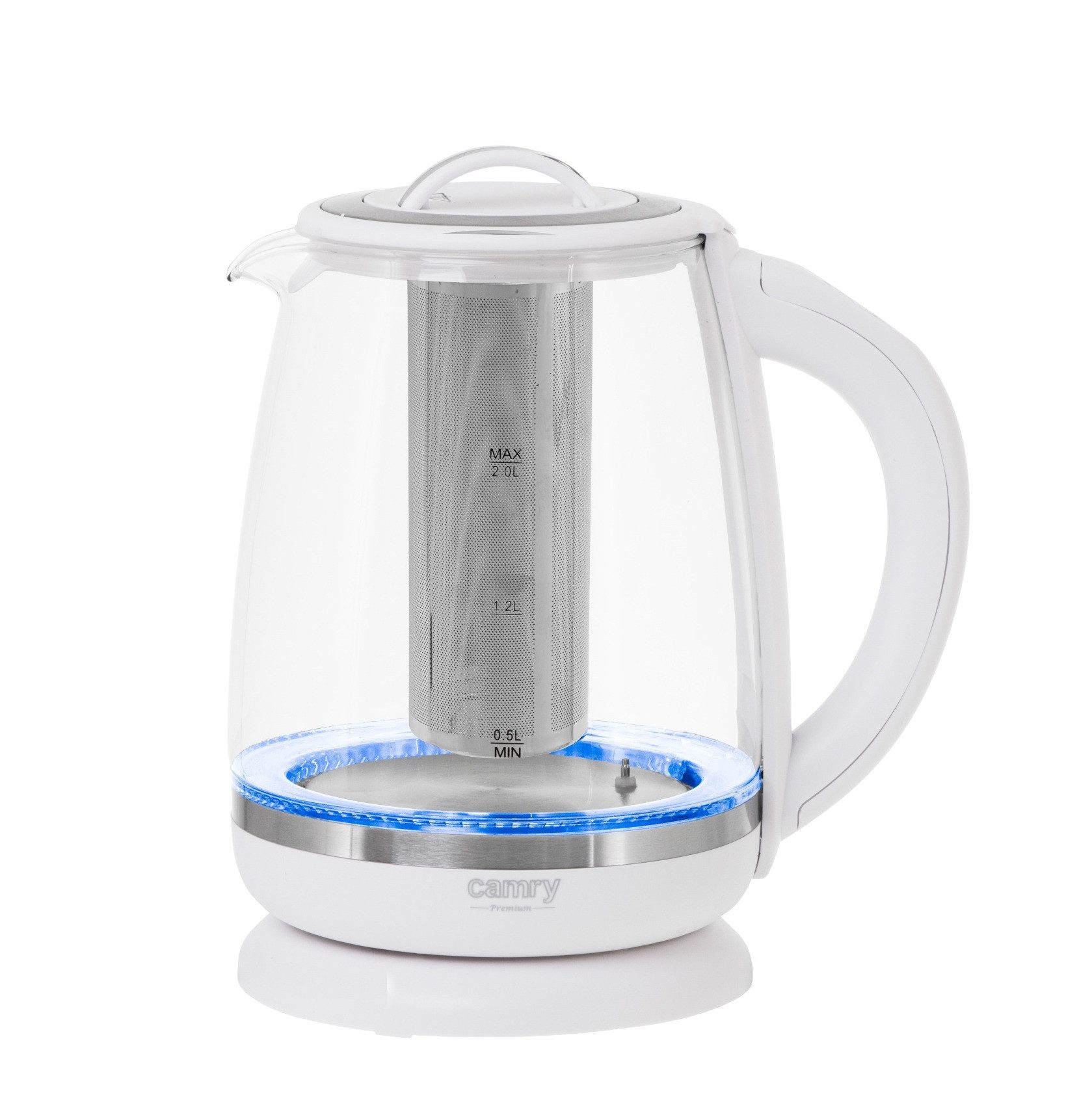 Camry Wasserkocher CR 1290 Wasserkocher mit Teesieb, 2 L - 2200 W, 1,7 l, 2200 W, Akustische Signale (Start & Kochende), Temperaturvorwahl 60–100 °C