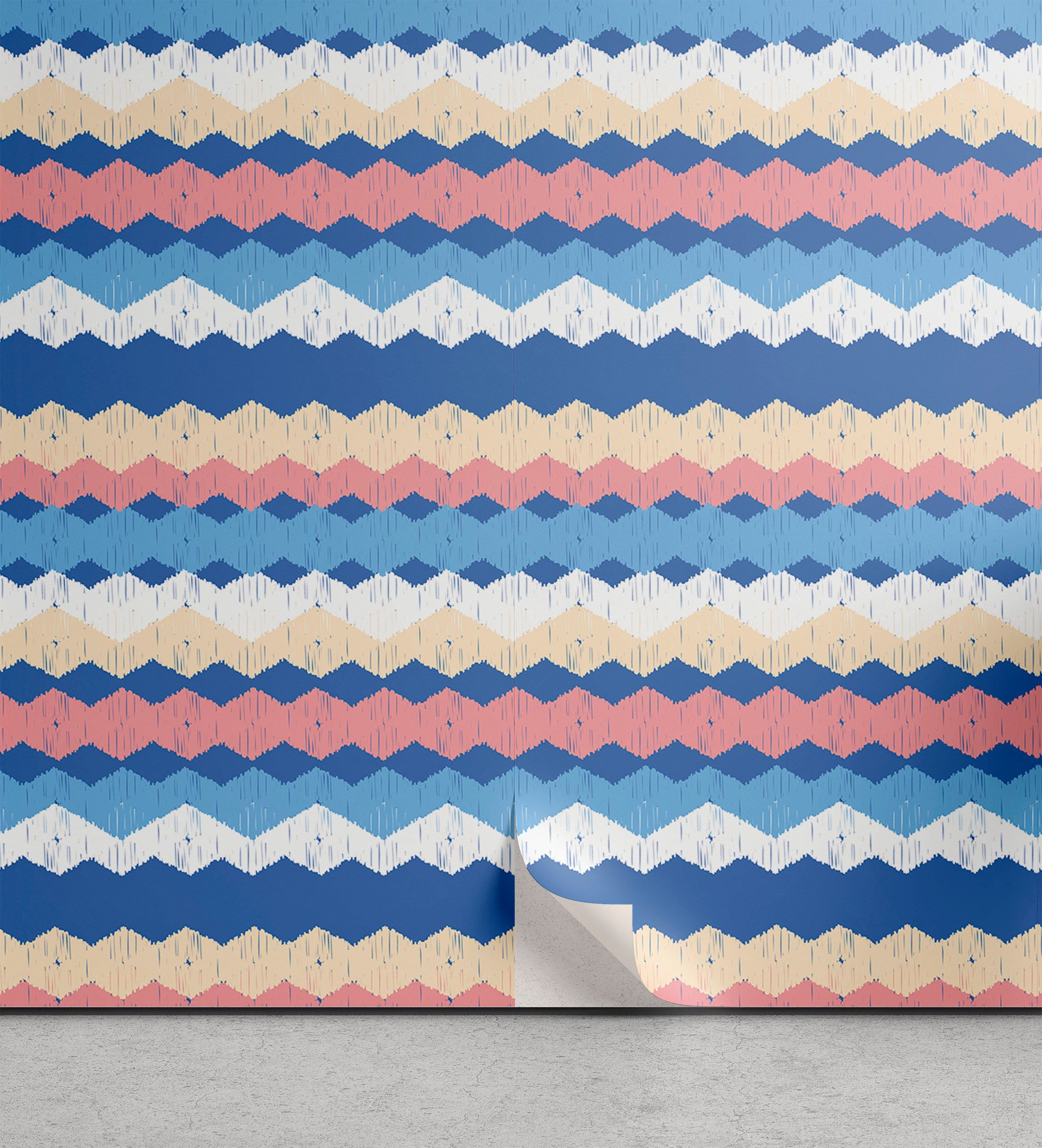 Abakuhaus Vinyltapete selbstklebendes Wohnzimmer Küchenakzent, Boho Grunge und Bunte Zigzags